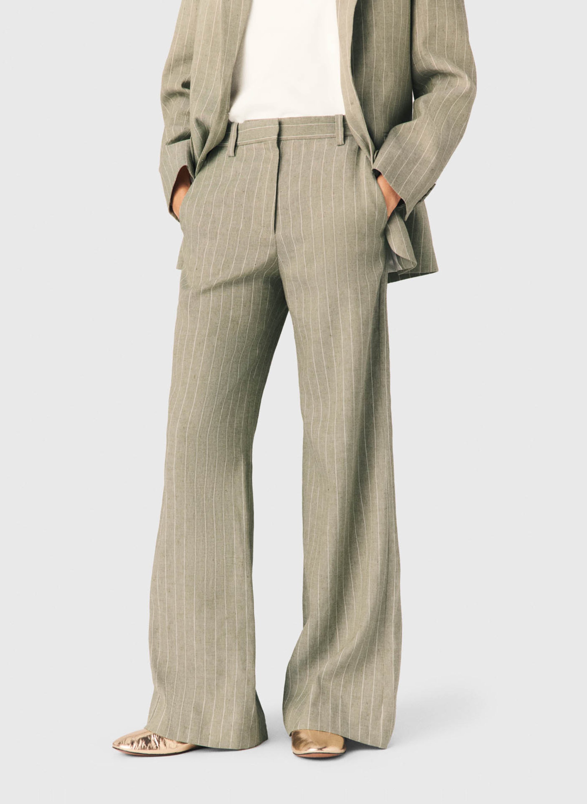 Pantalon large en lin mélangé MAJE Kaki