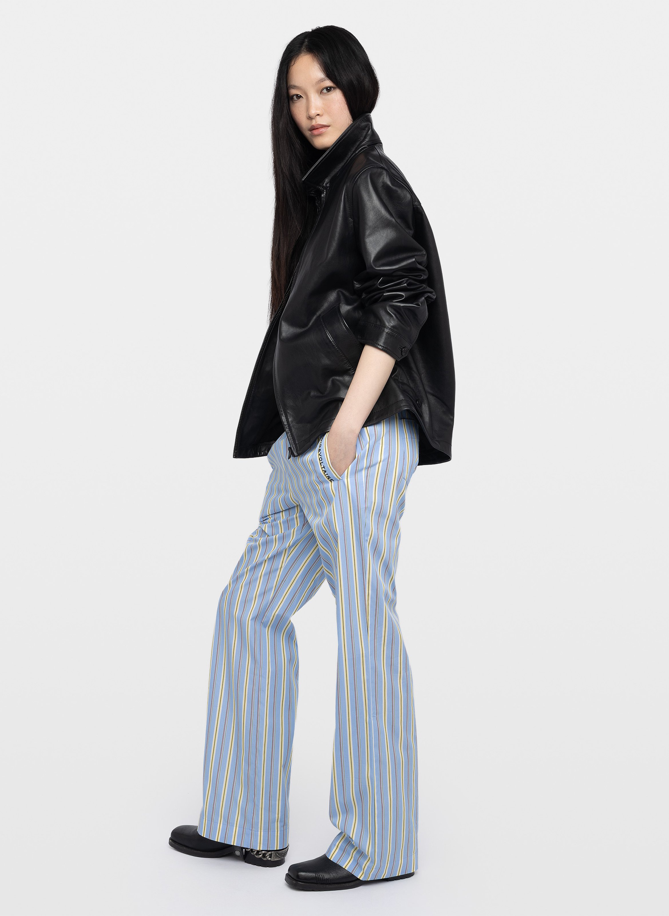 Pantalon droit en coton rayé poma ZADIG&VOLTAIRE Bleu
