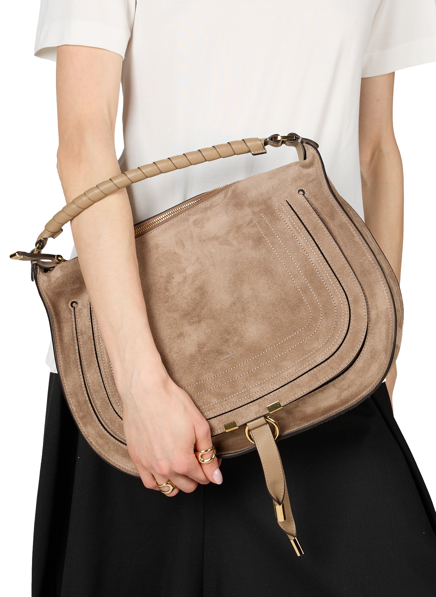Large Marcie handbag in suede calfskin CHLOÉ Grey