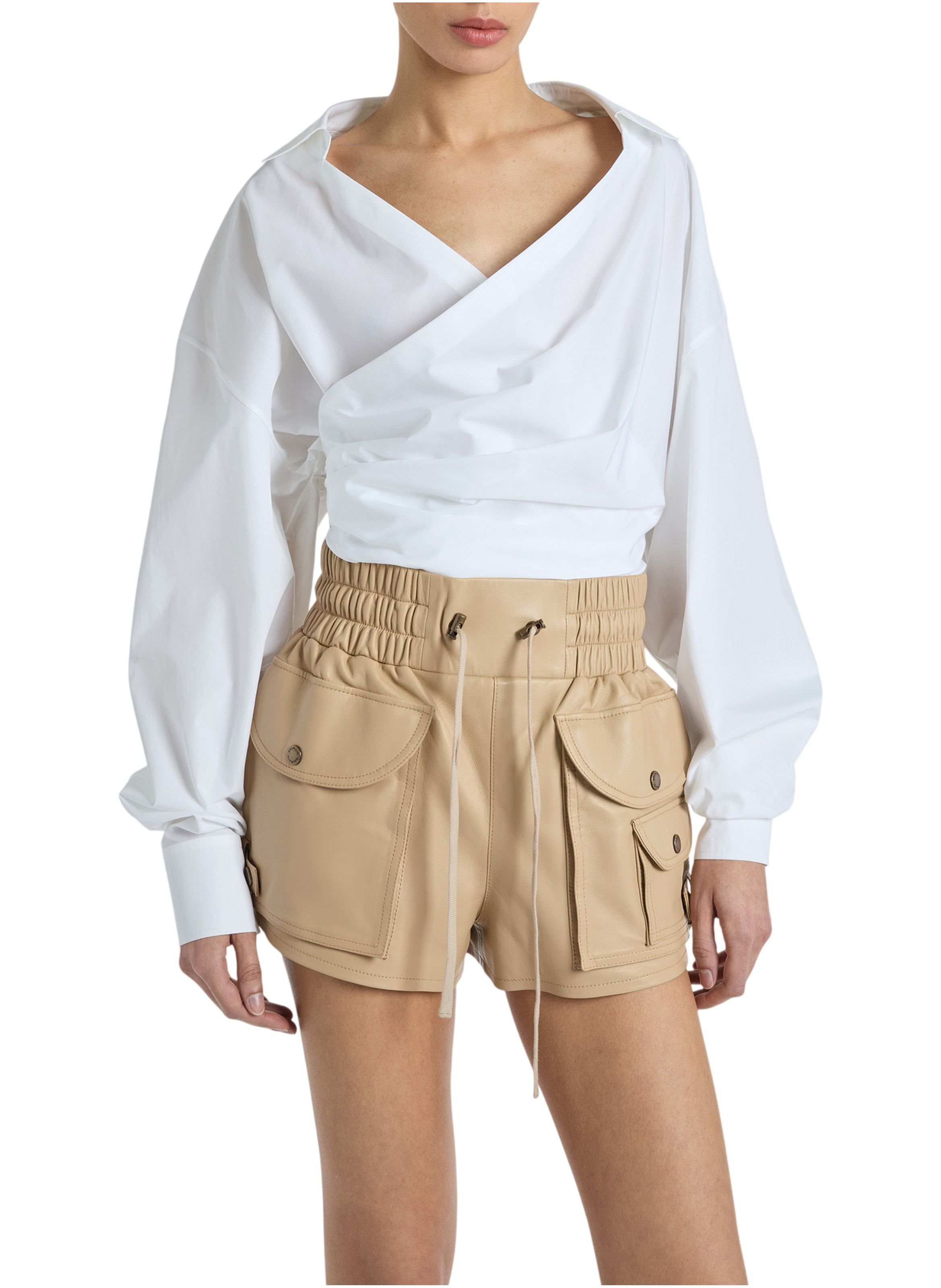 Chemise drapée en popeline de coton BALMAIN Blanc