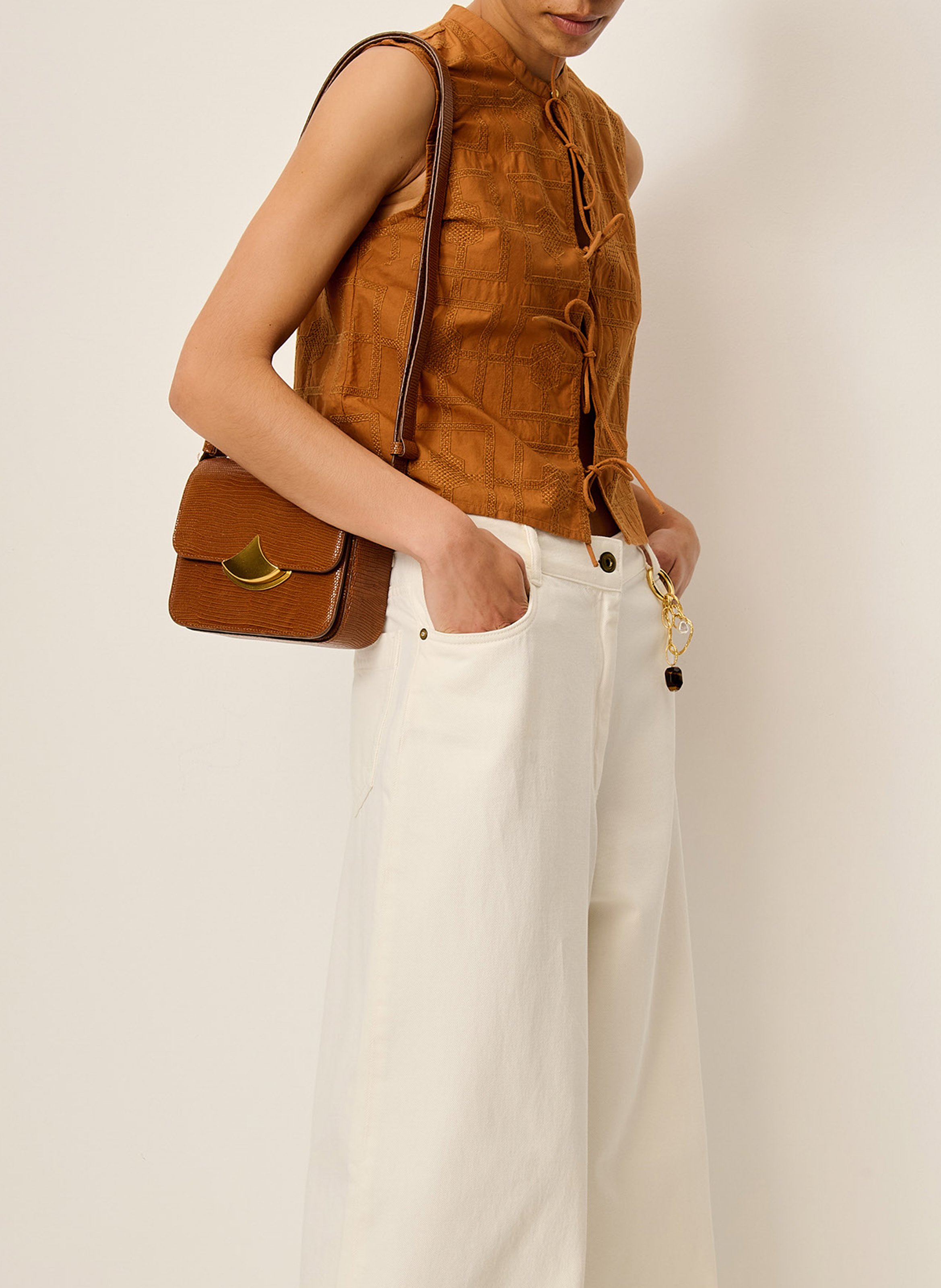 Top sans manches à motif résille janiece SESSUN Marron