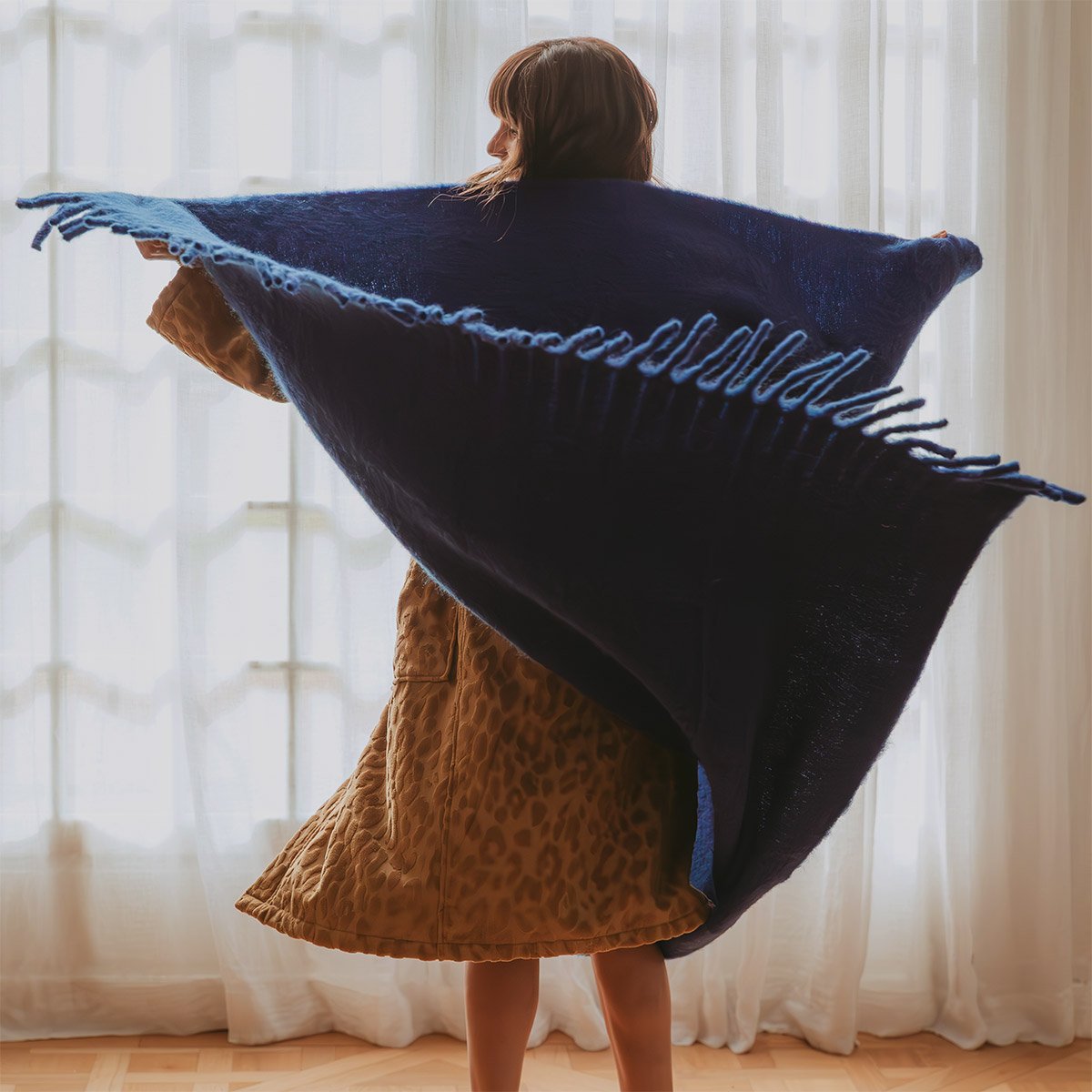Plaid en mohair, tourbillon | Bleu DESFORGES Maison