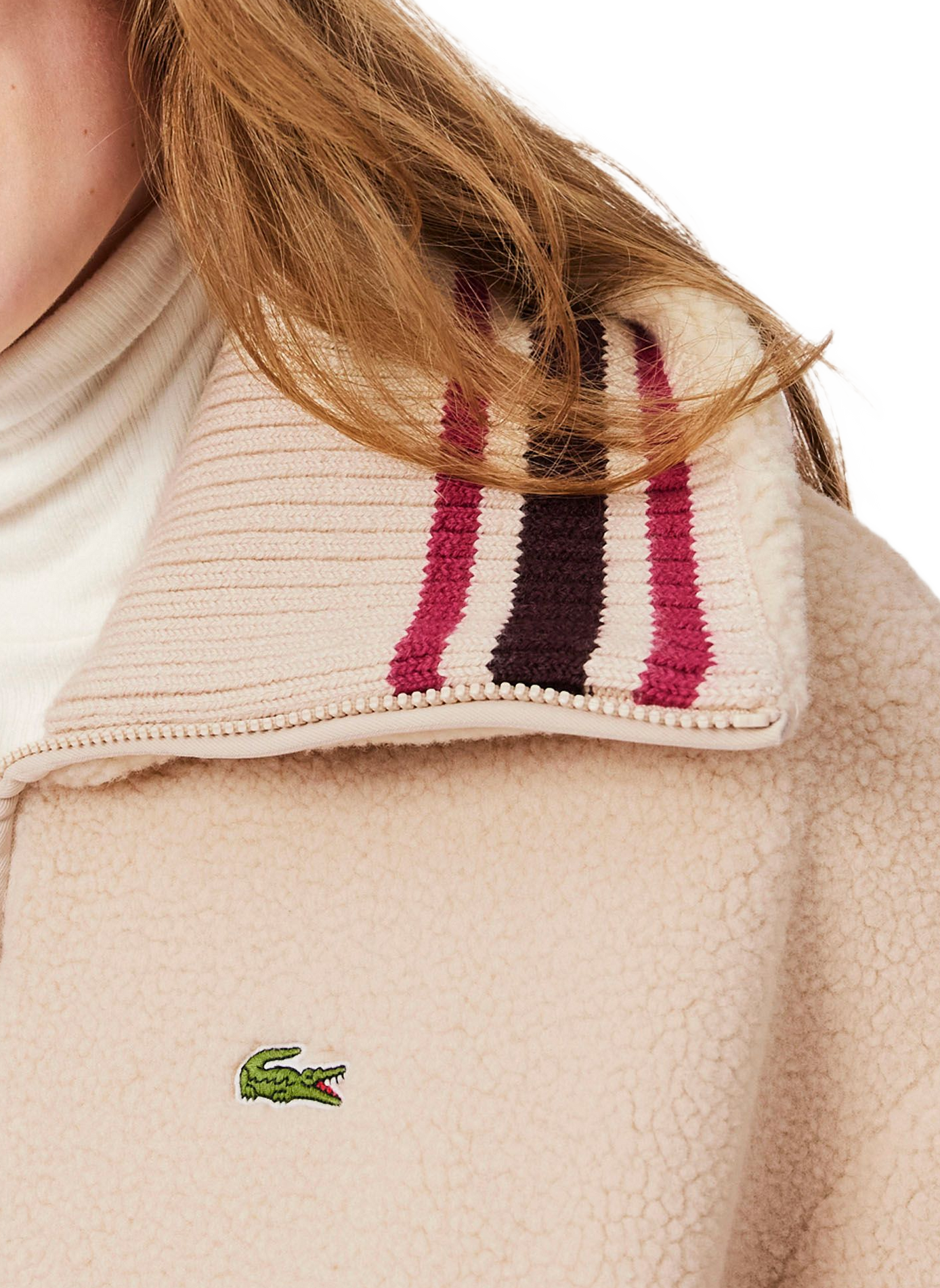 Oversized sherpa zip-up jacket LACOSTE Beige