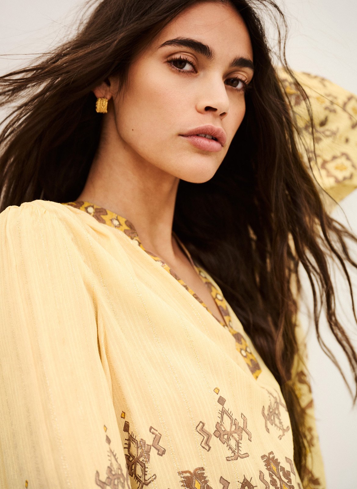 Gedrukte blouse met Tunisie kraag zato BA&SH Geel