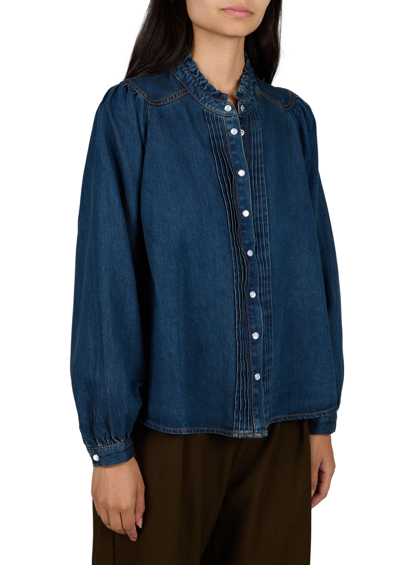 Gerade geschnittene Bluse mit Rundhalsausschnitt aus Denim. SUNCOO Blau