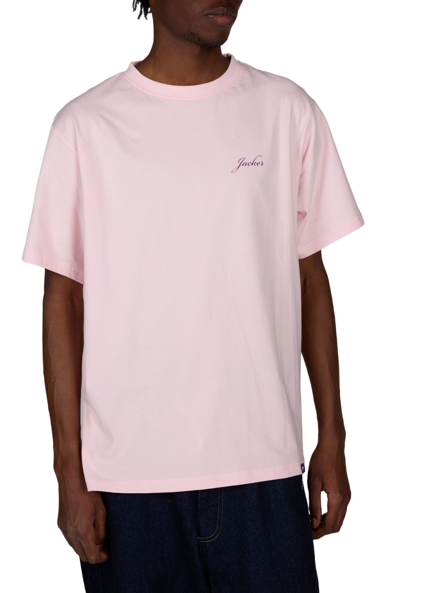 T-shirt col rond uni sérigraphié JACKER. Rose