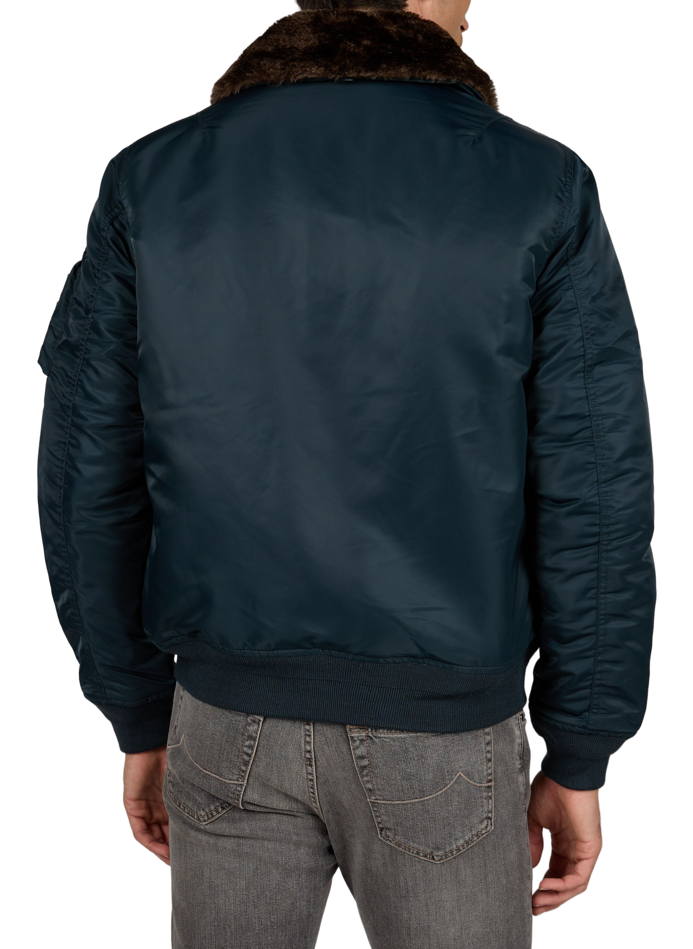 Gerader Unifarben Bomber mit Logo SCHOTT Blau