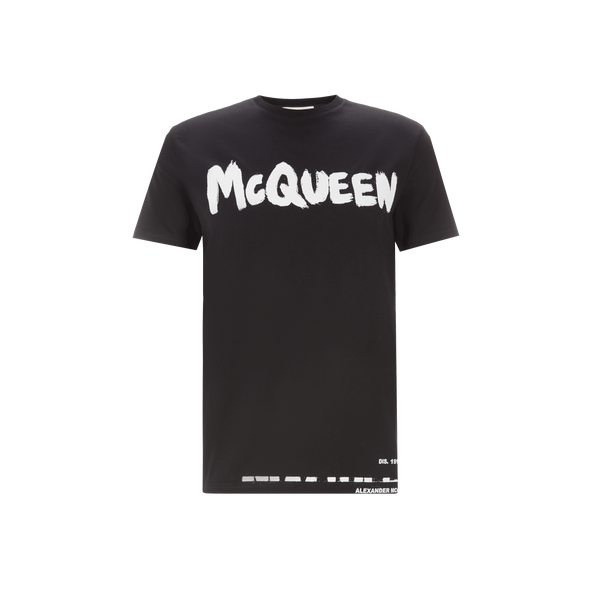 Shop Alexander Mcqueen Mcqueen Graffiti Cotton T-shirt In Black