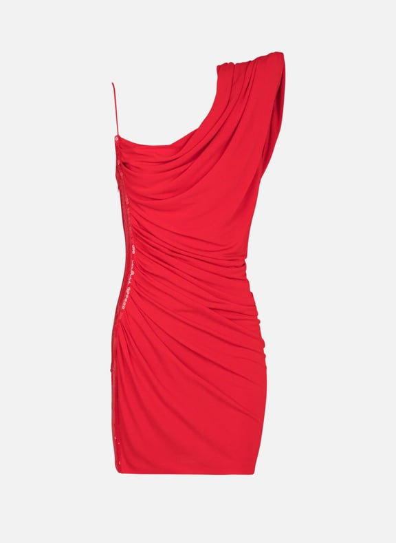 Robe à strass asymétrique et drapée Rouge by BALMAIN BALMAIN Robe à strass asymétrique et drapée Rouge