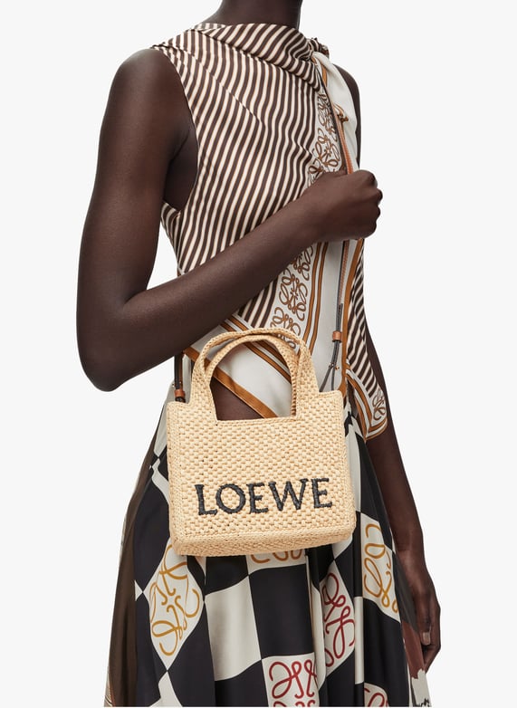 Mini LOEWE Font Tote en raphia | Beige by LOEWE Mini LOEWE Font Tote en raphia Beige