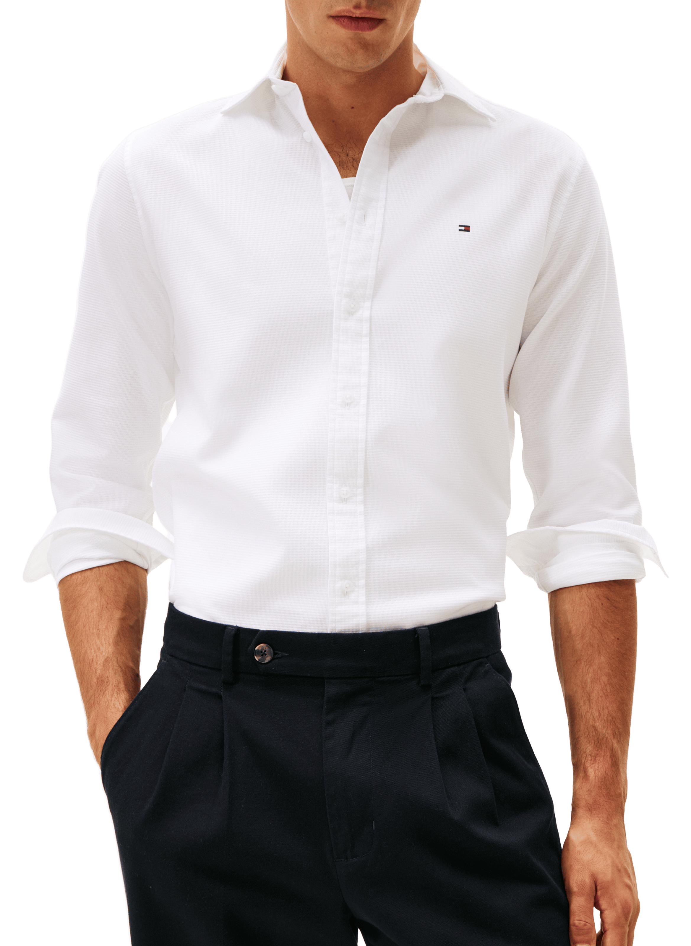 TOMMY HILFIGER Chemise gauffrée en coton mélangée Blanc