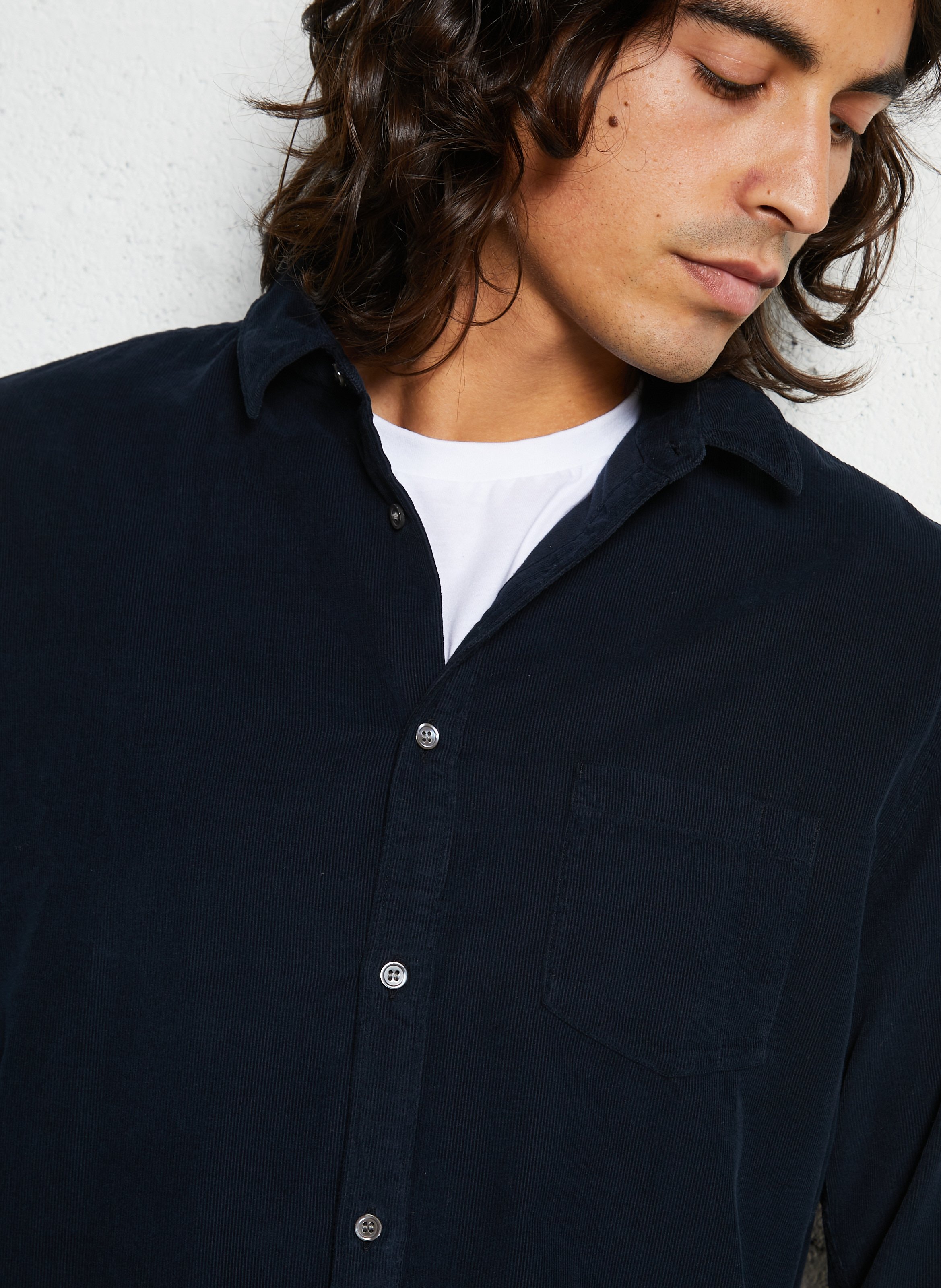 Chemise droite boutonnée en velours IKKS Bleu