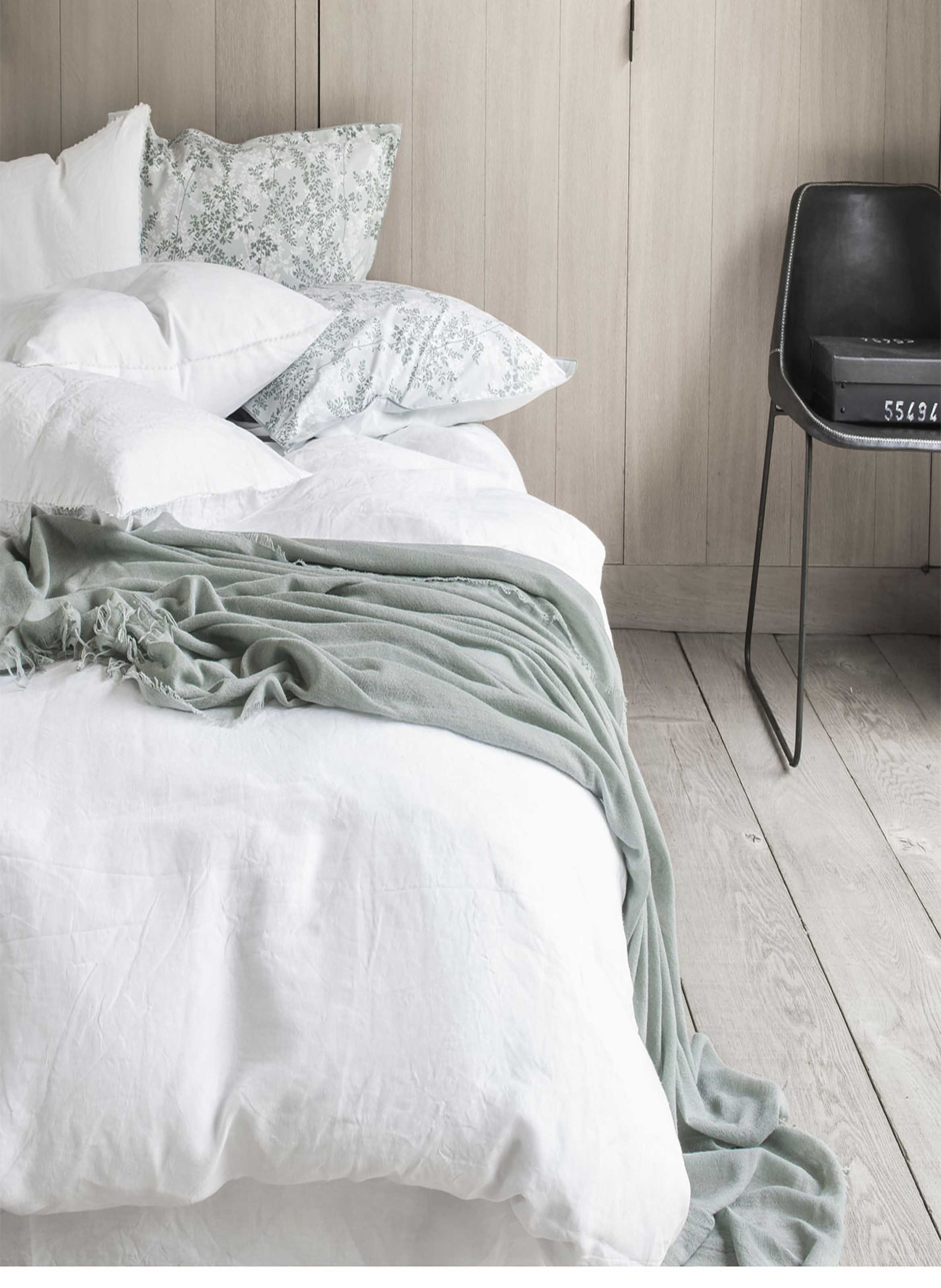 Drap housse uni en lin lavé, made in france, nouvelle vague ALEXANDRE TURPAULT Blanc