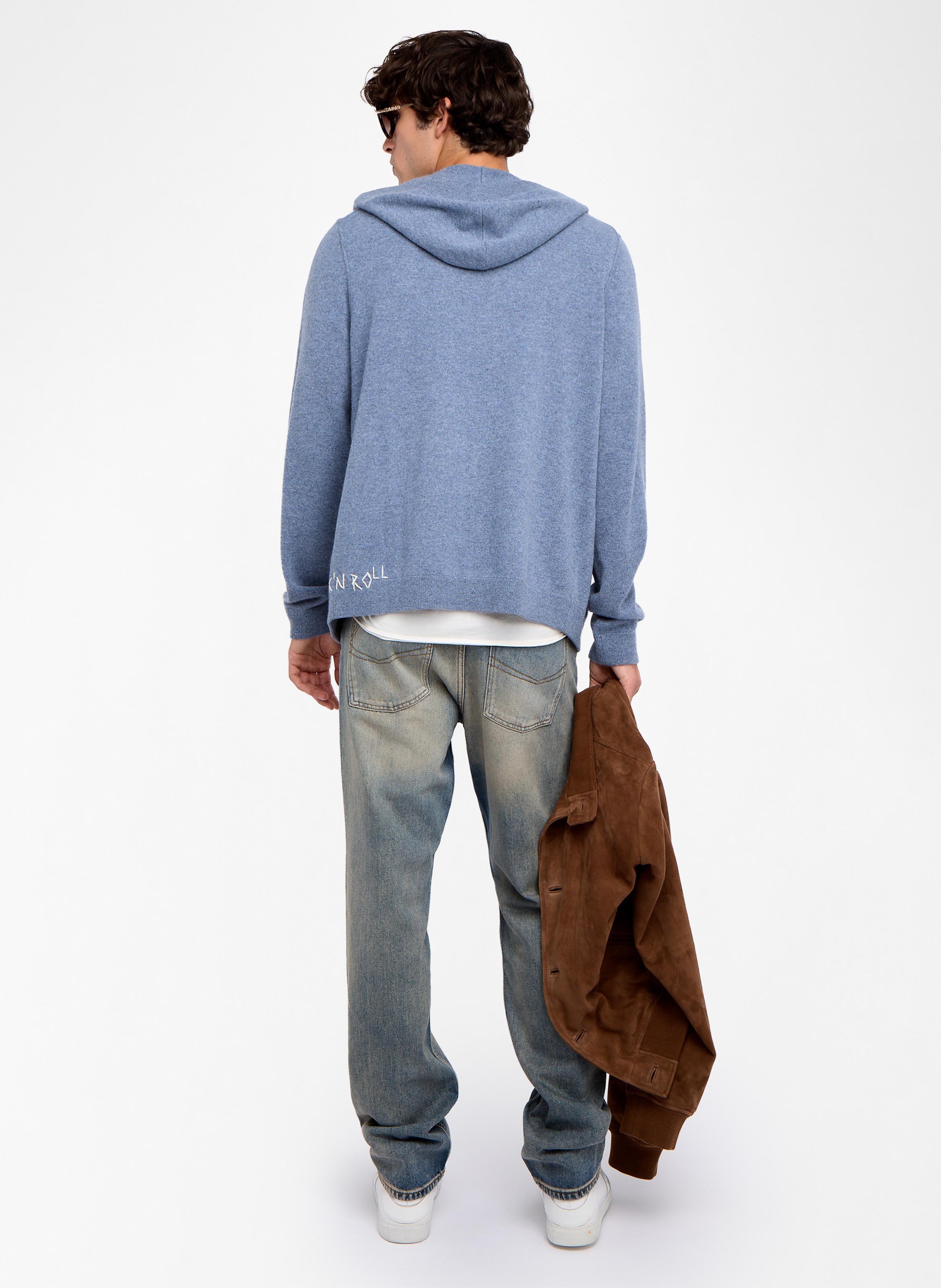 Gilet droit à capuche en laine et cachemire clash ZADIG&VOLTAIRE Bleu