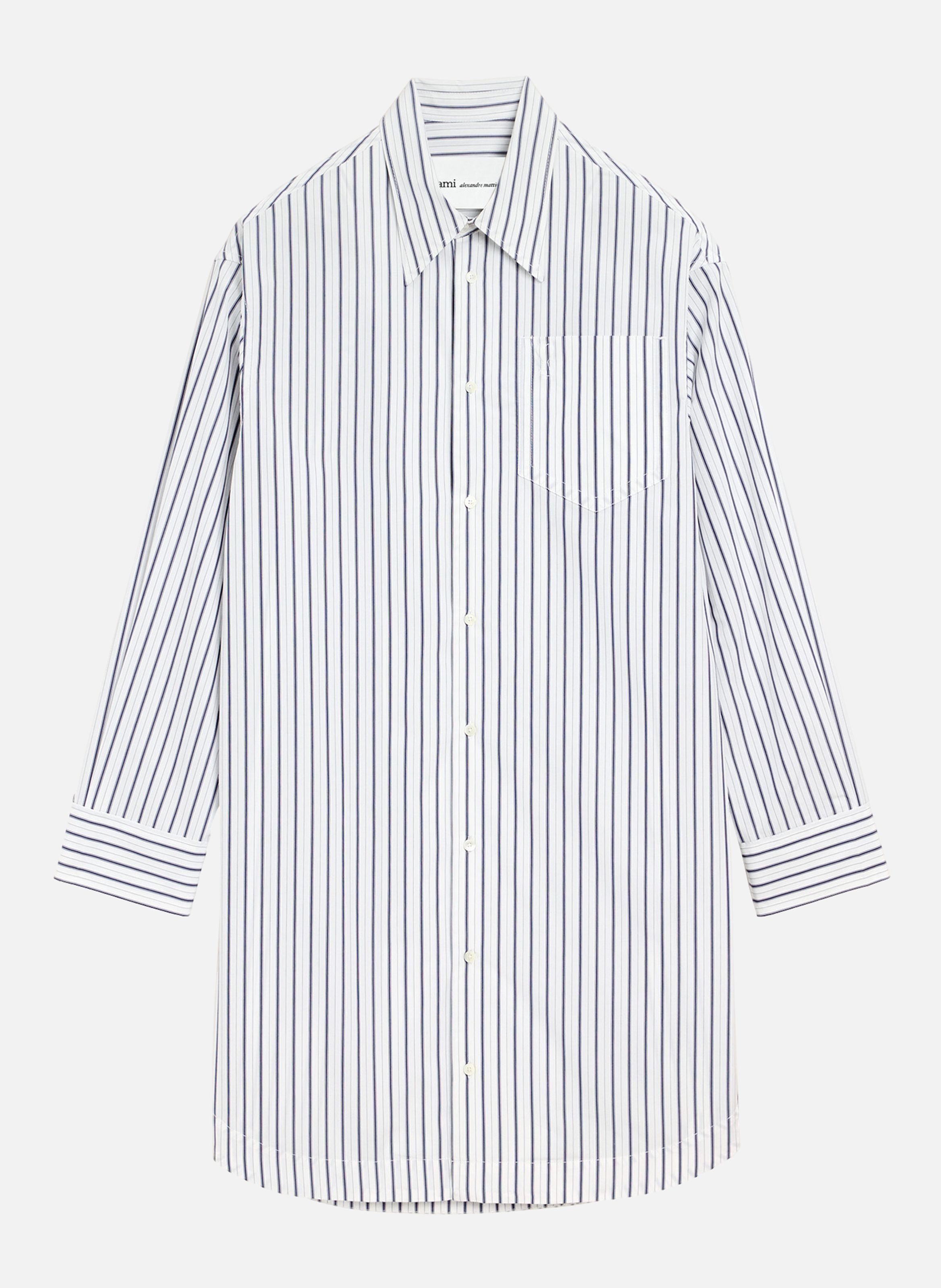 Chemise rayée large ami de cœur unisexe en coton AMI PARIS Blanc
