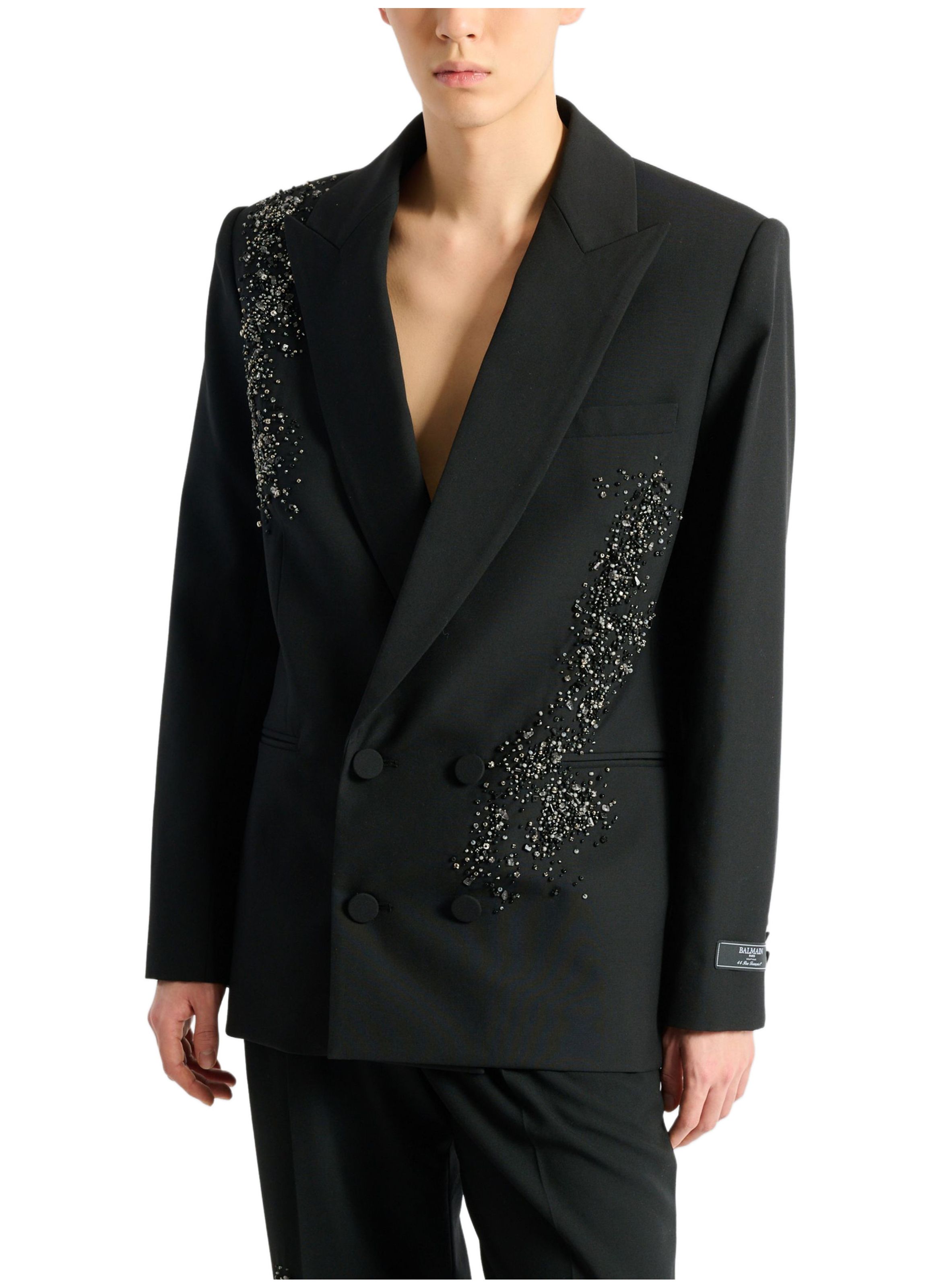 Blazer en laine brodée « sand effect amethyst » BALMAIN Noir