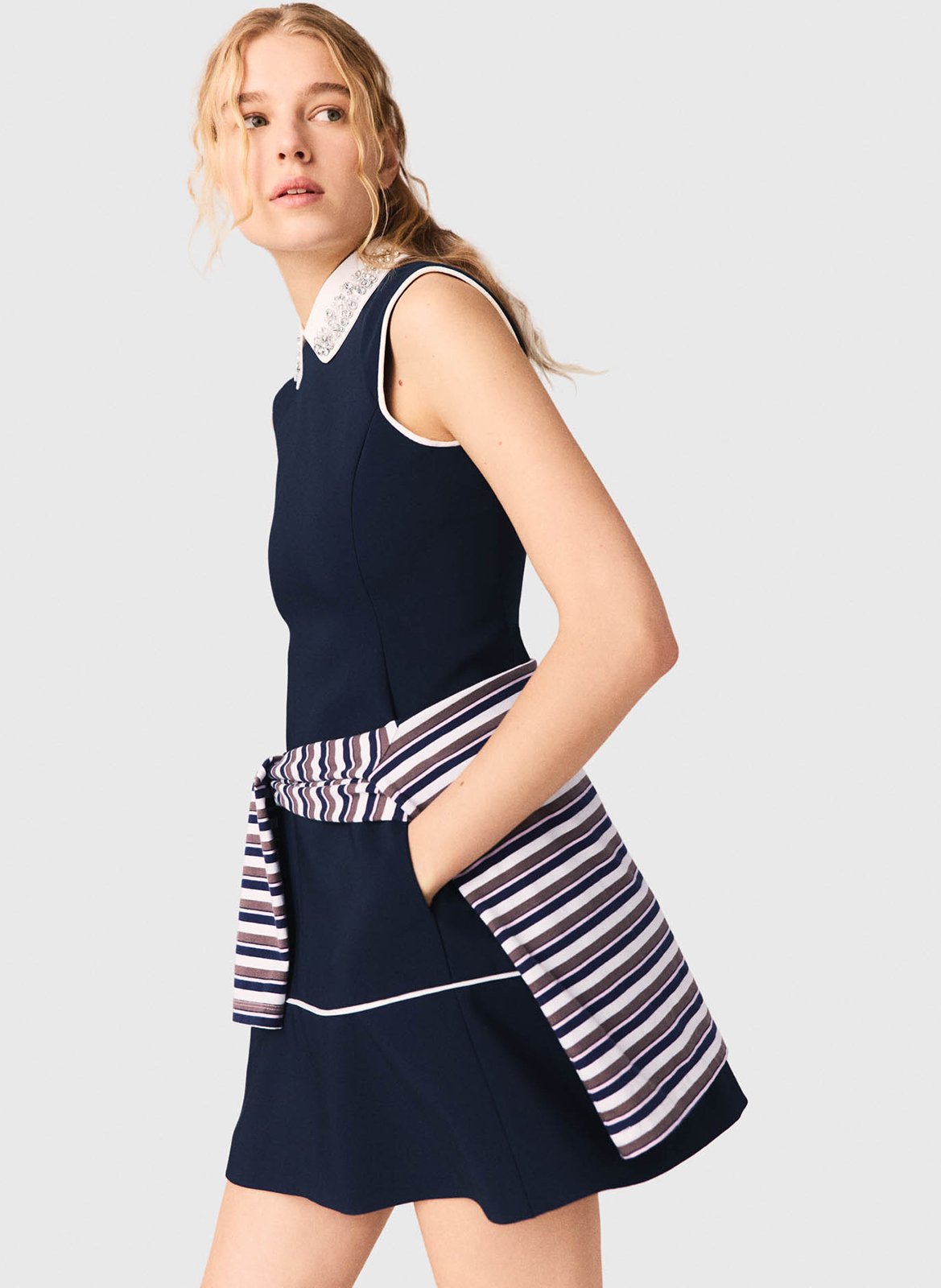 Robe courte évasée en coton mélangé MAJE Bleu