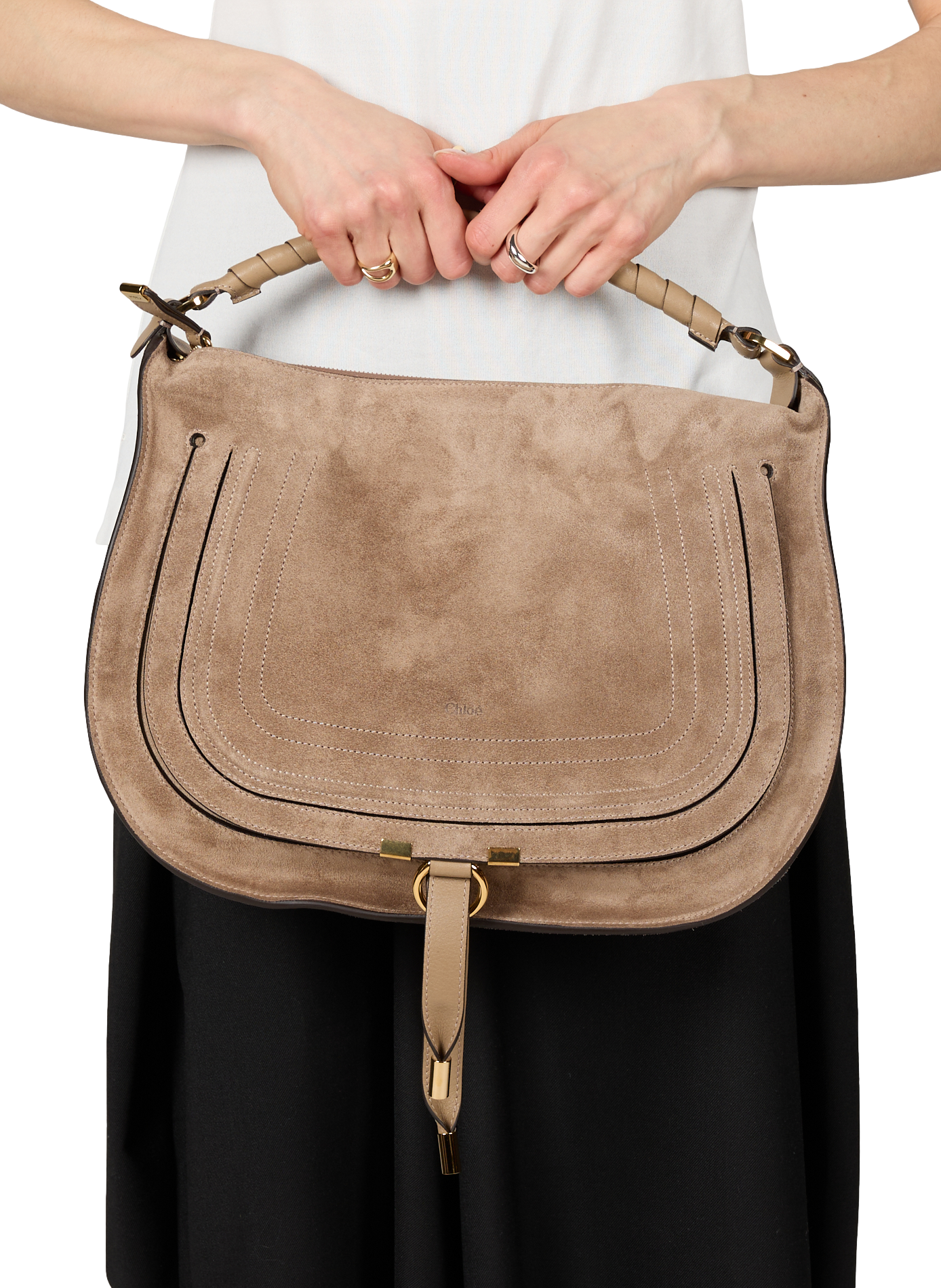 Large Marcie handbag in suede calfskin CHLOÉ Grey