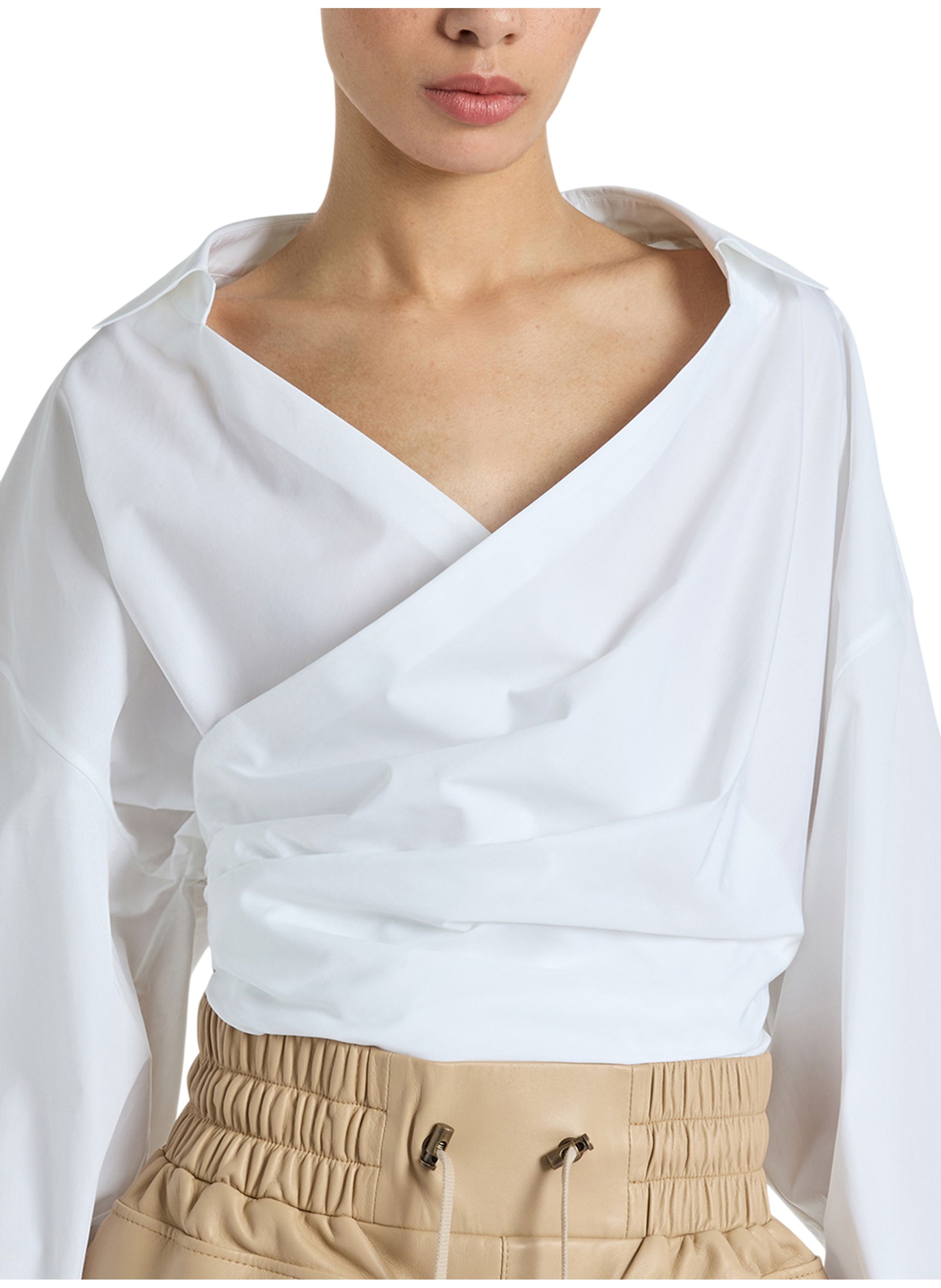 Chemise drapée en popeline de coton BALMAIN Blanc