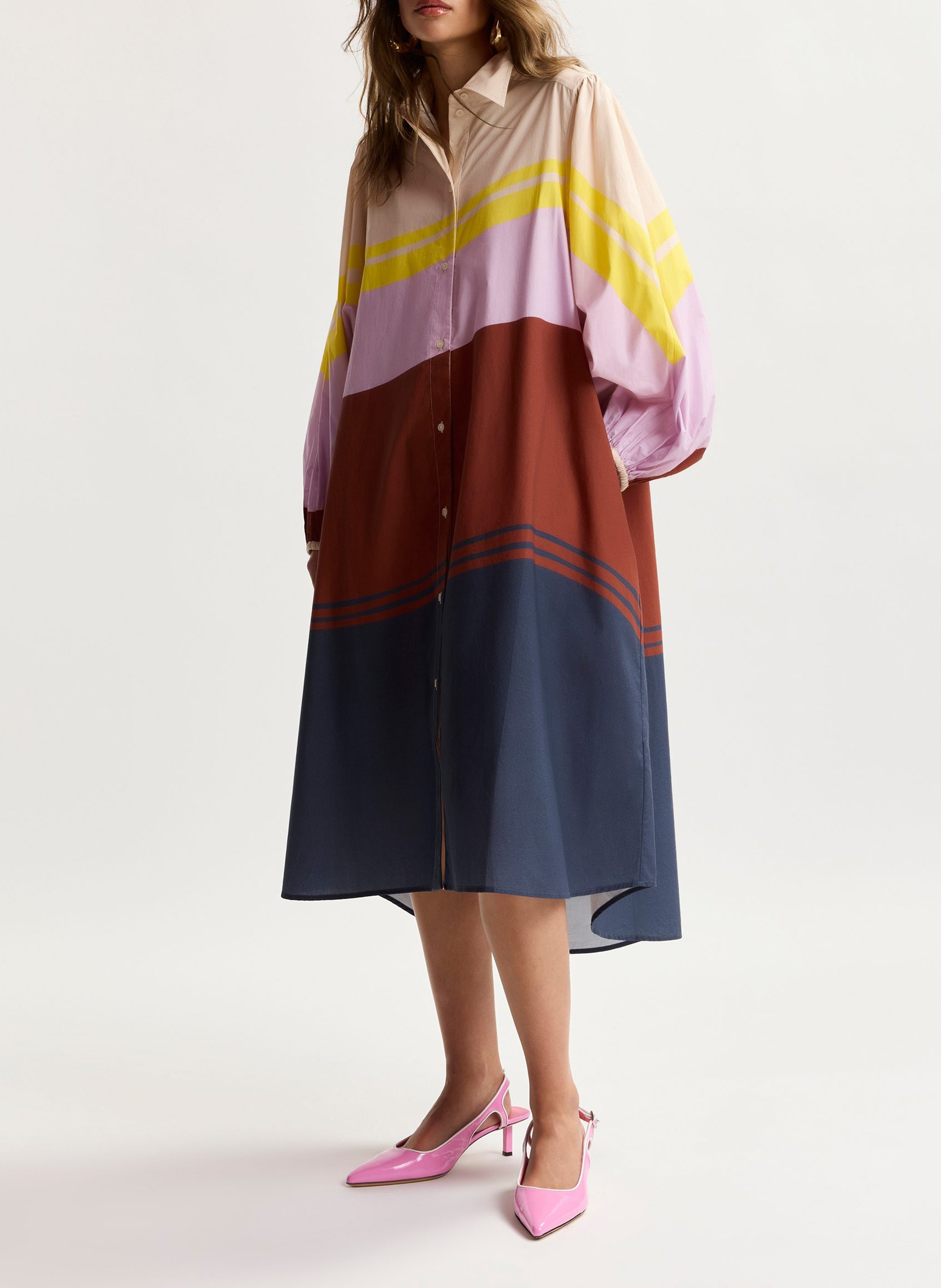 Robe midi col classique en coton jerulo ESSENTIEL ANTWERP Multicolore