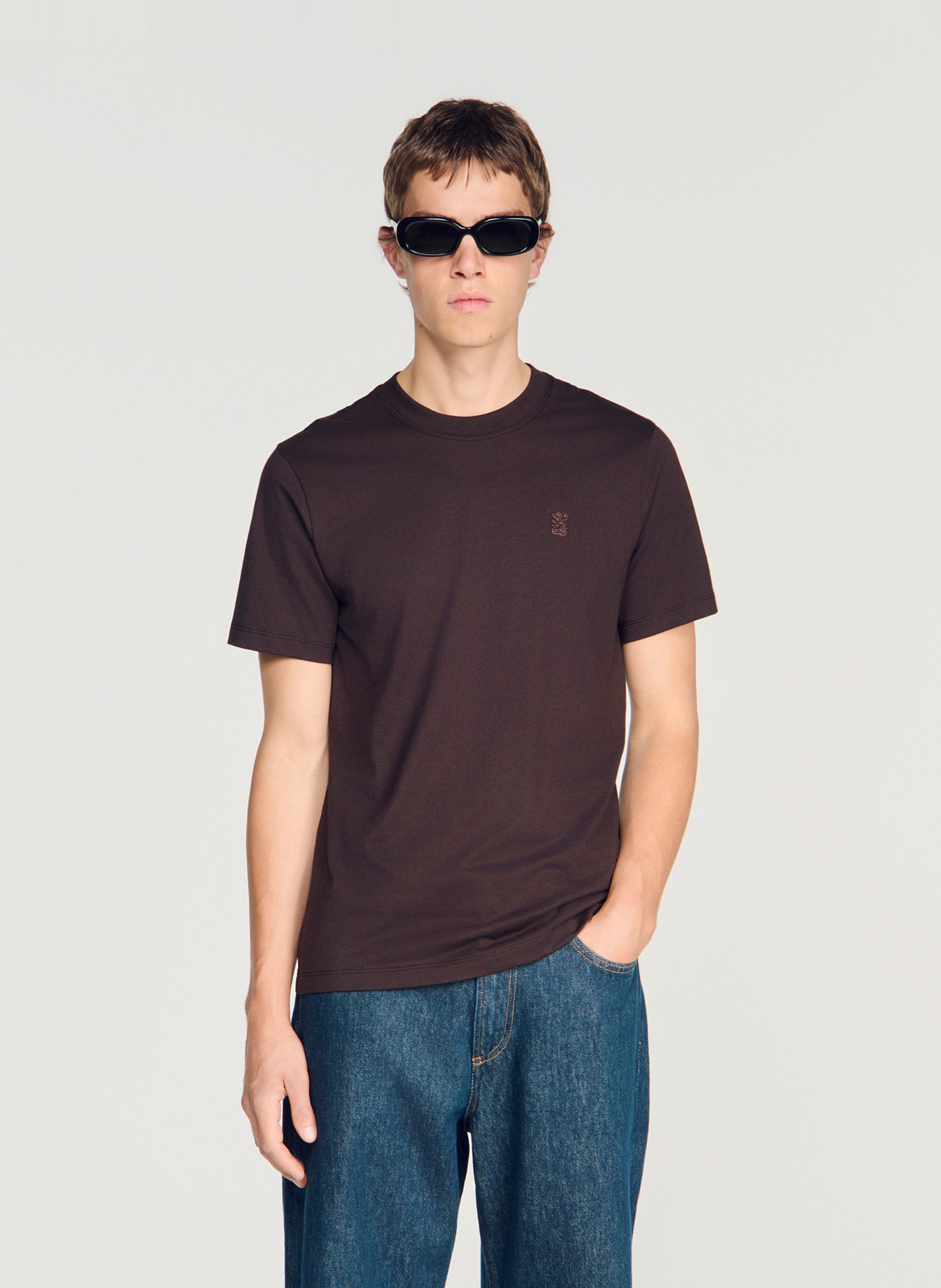 Tee-shirt droit col rond en coton  Chocolat