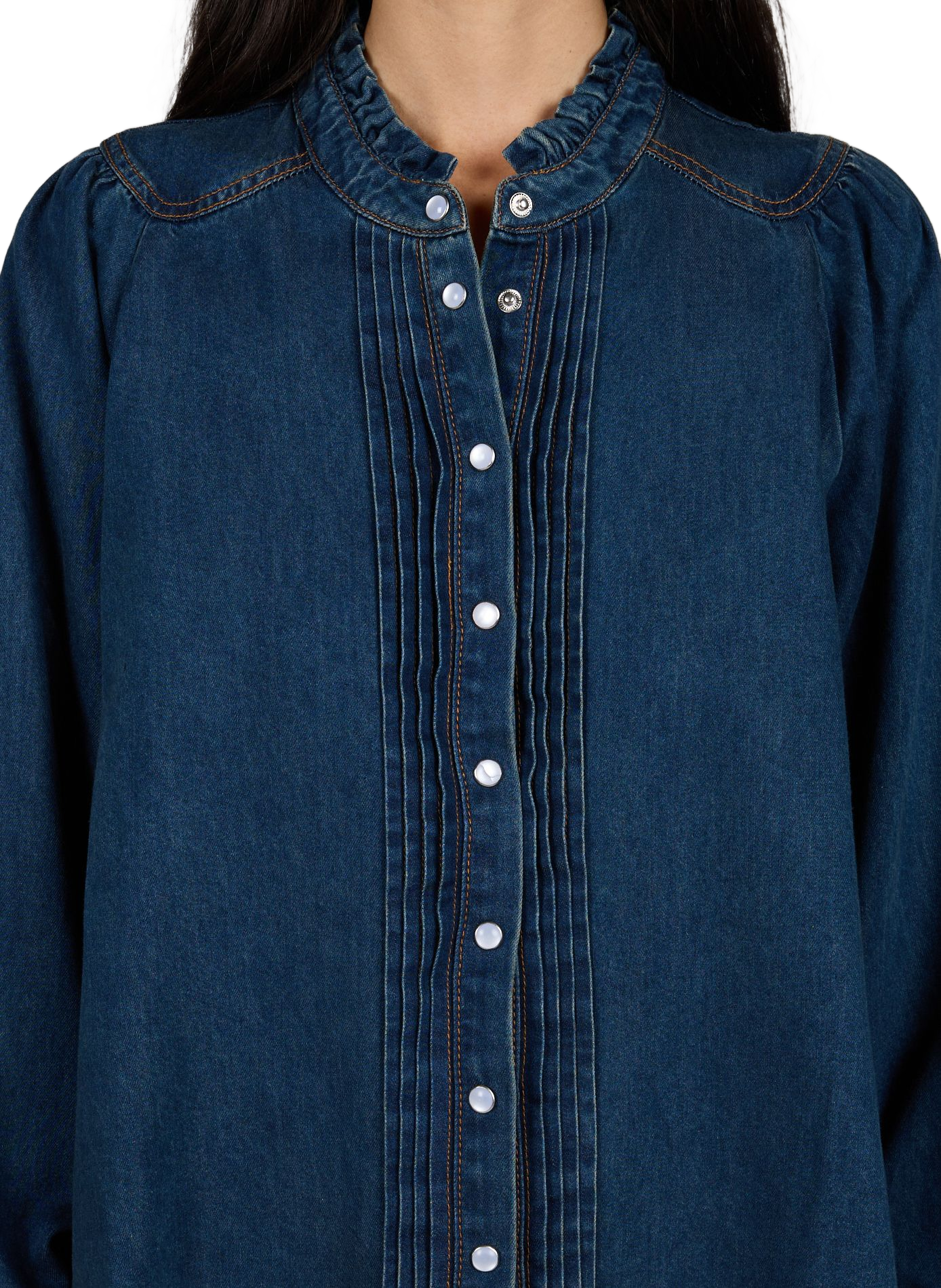 Gerade geschnittene Bluse mit Rundhalsausschnitt aus Denim. SUNCOO Blau