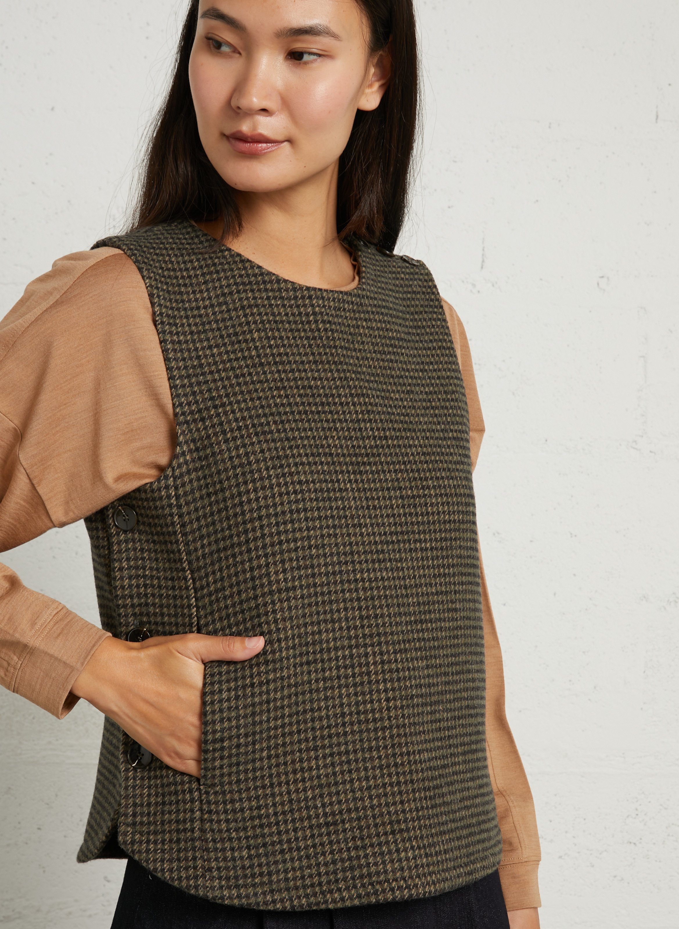 Top sans manches à motif pied-de-poule marine MAISON 123 Kaki