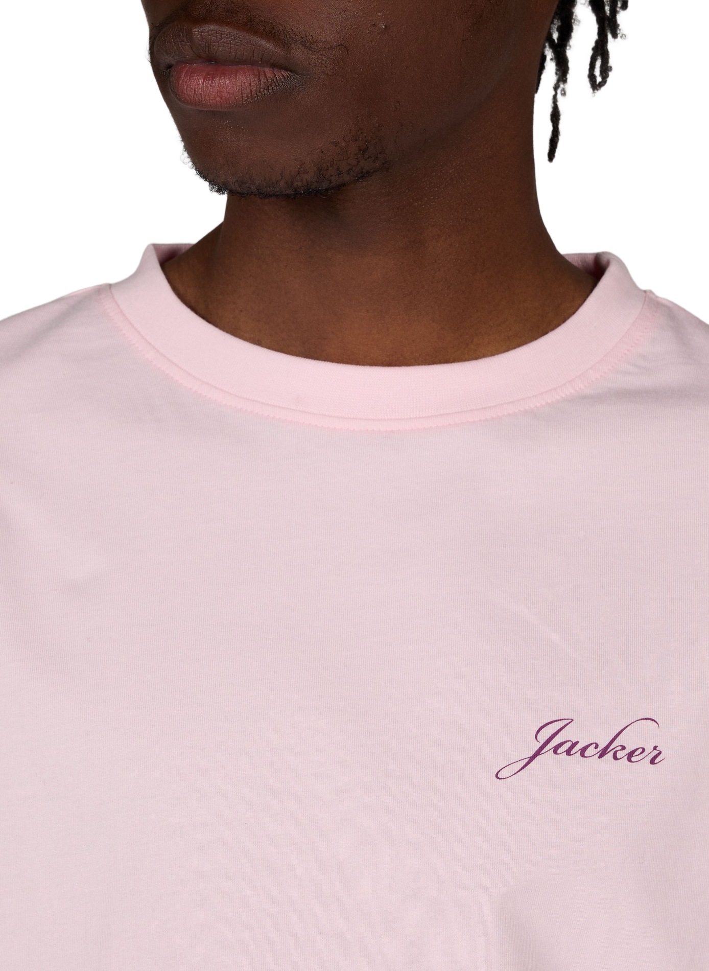 T-shirt col rond uni sérigraphié JACKER. Rose