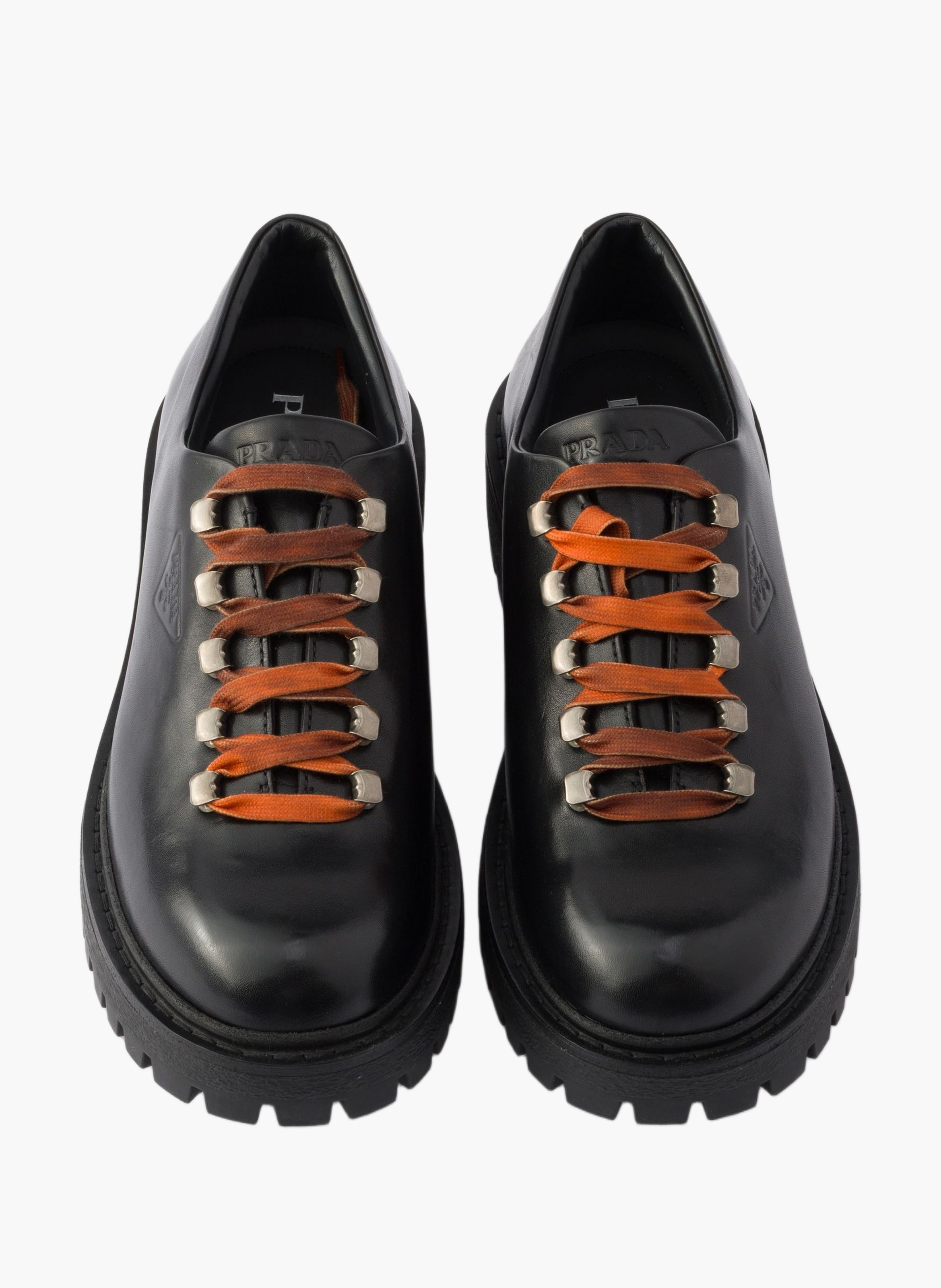 Chaussures à lacets en cuir vieilli PRADA Noir