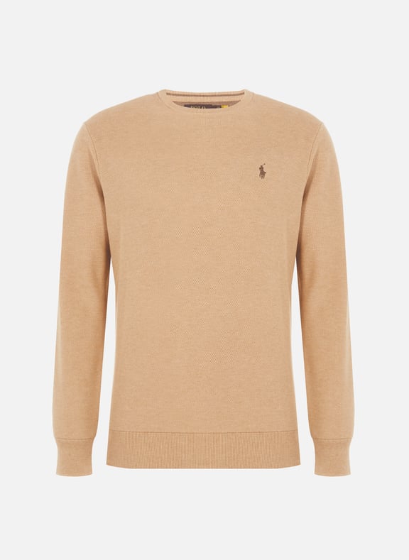 Straight cotton piqué knit jumper Brown by POLO RALPH LAUREN POLO RALPH LAUREN Straight cotton piqué knit jumper Brown