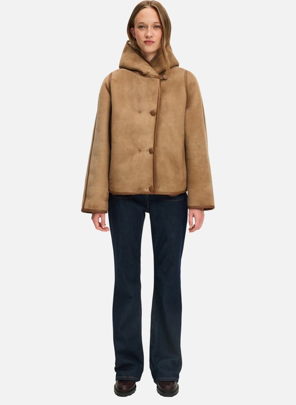 Peau lainée réversible à capuche - mira Beige by PABLO PABLO Peau lainée réversible à capuche - mira Beige