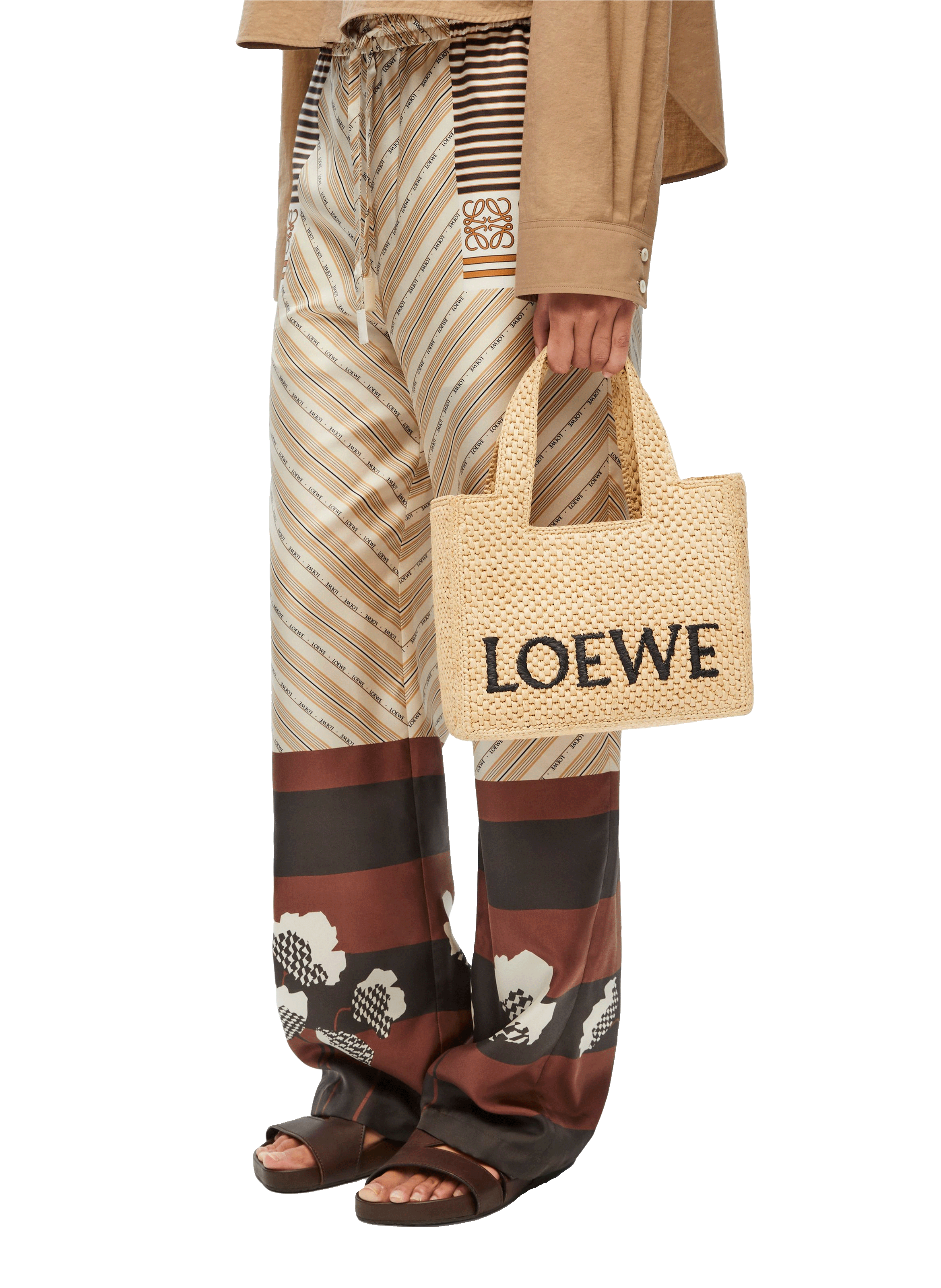 Mini LOEWE Font Tote in raffia LOEWE Beige