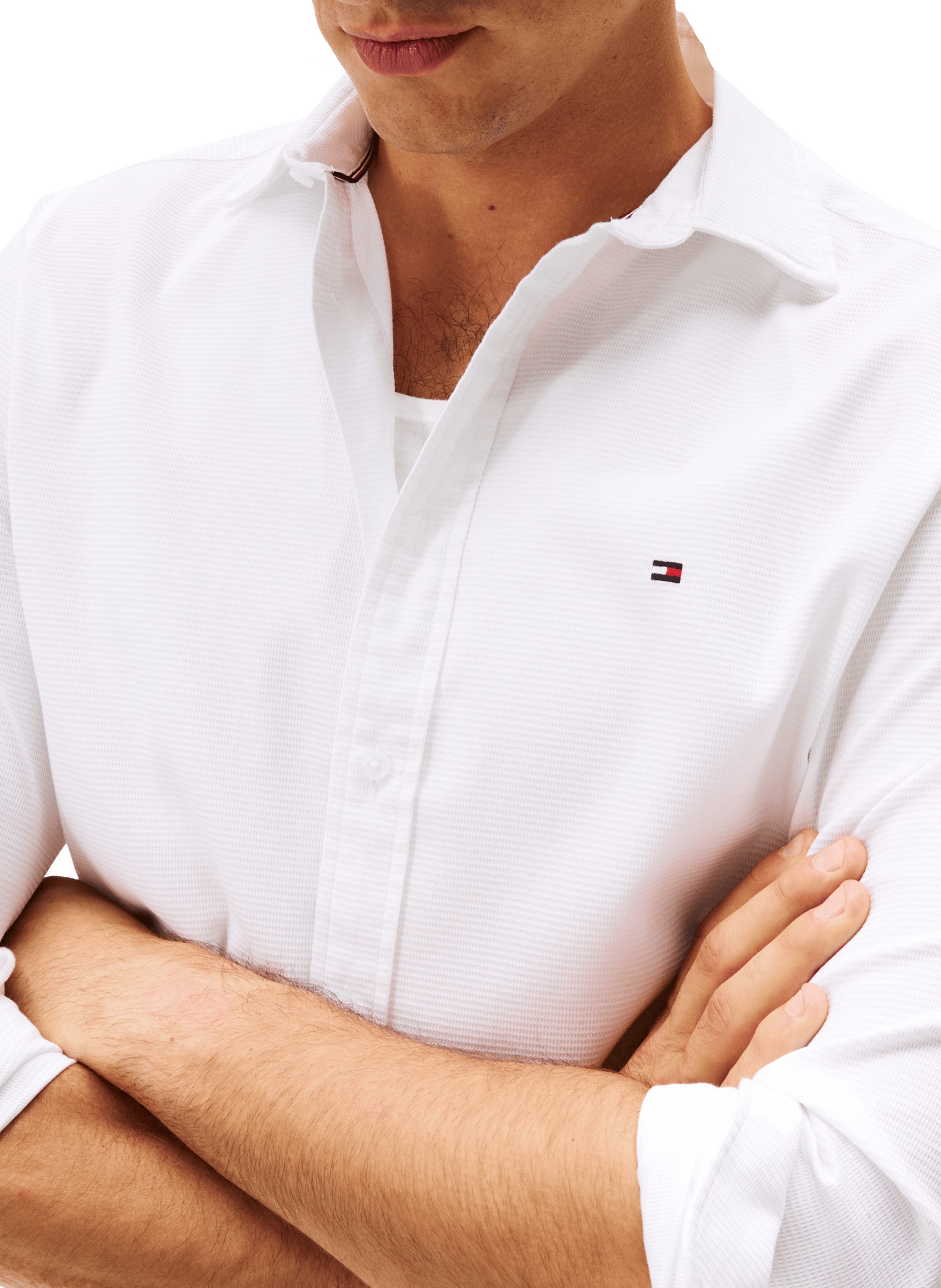 Textured cotton blend shirt TOMMY HILFIGER White