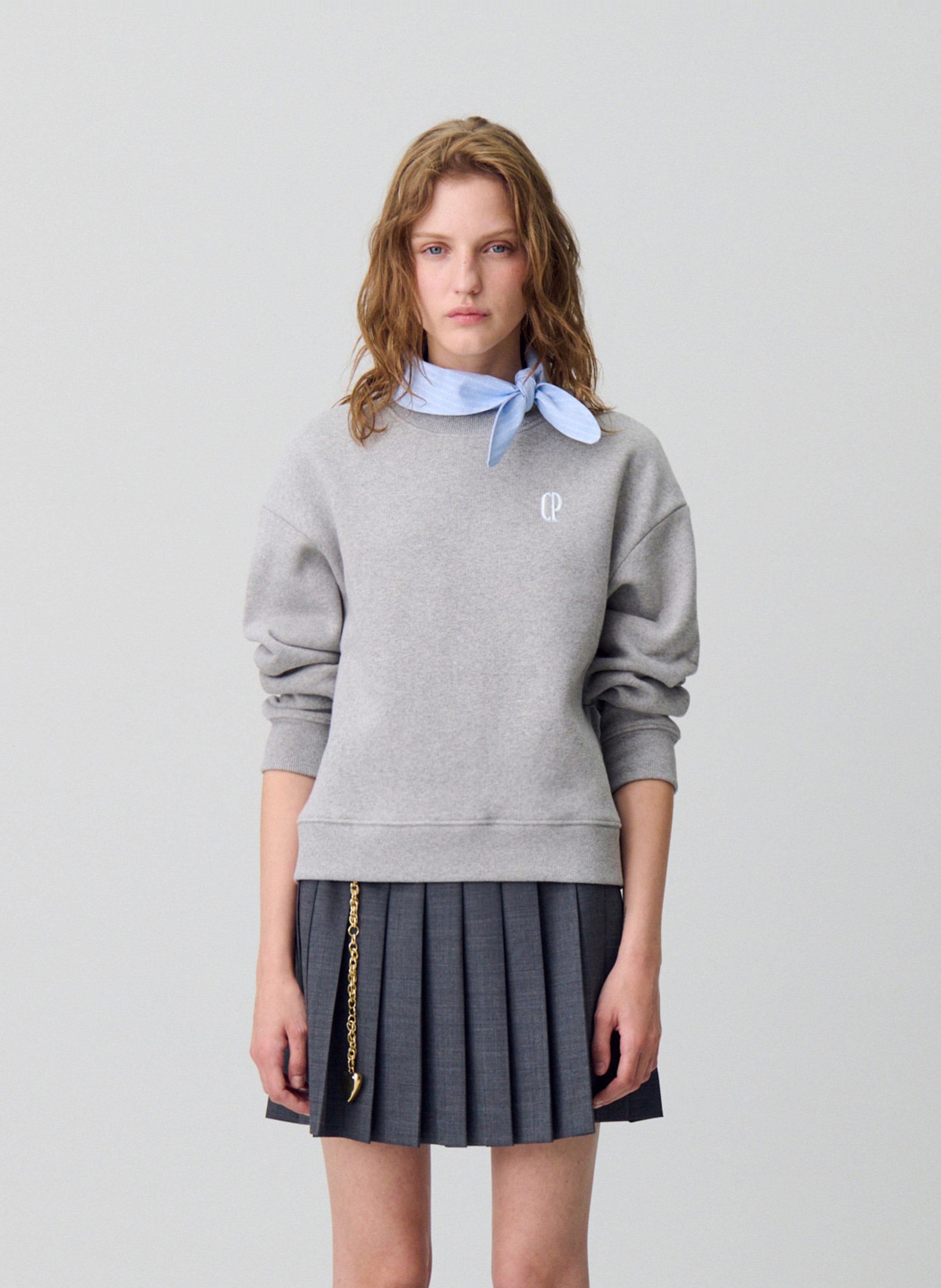 Sweat oversize col foulard en coton mélangé CLAUDIE PIERLOT Gris