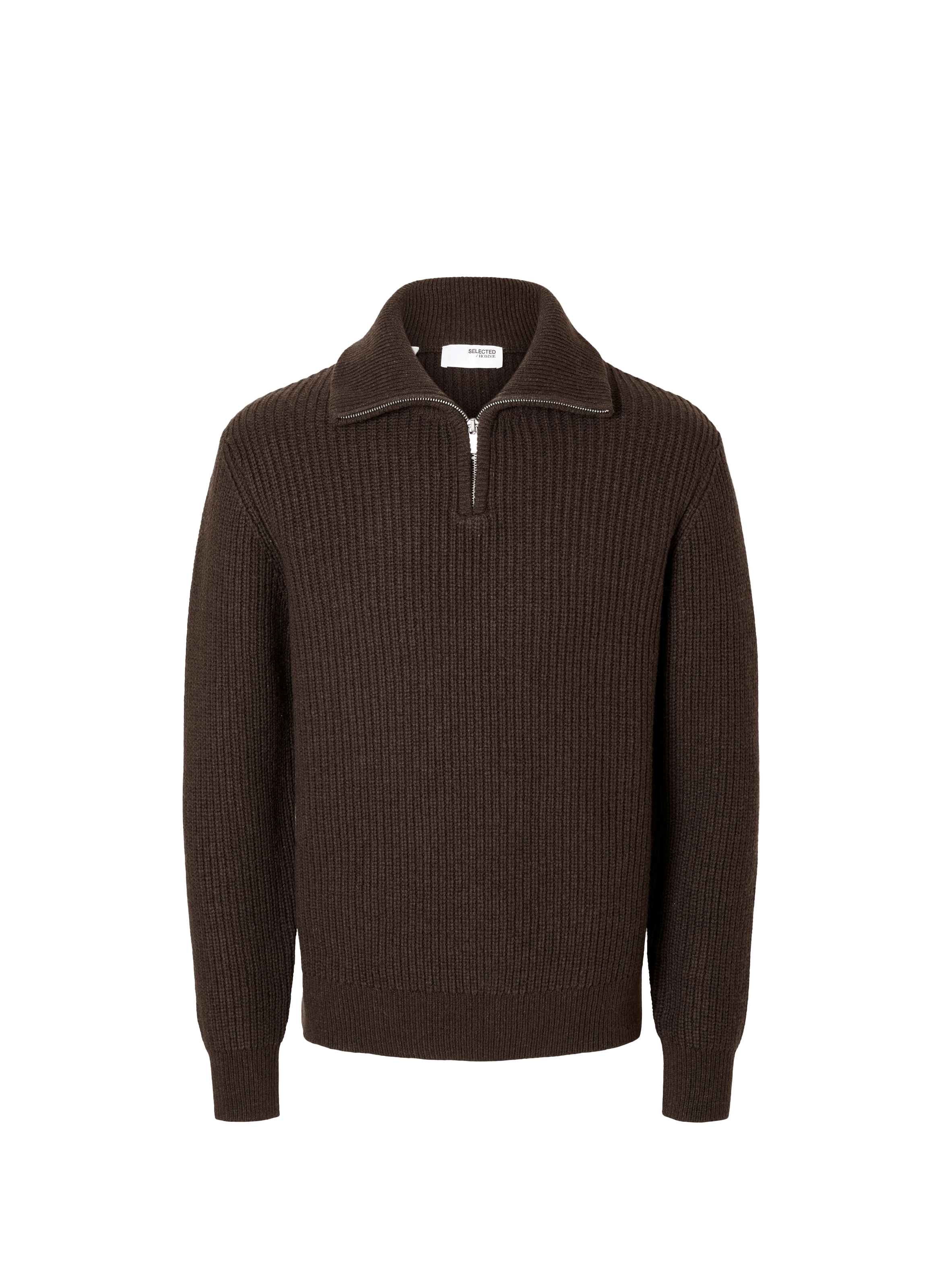 Wool zip-neck jumper SELECTED Brown