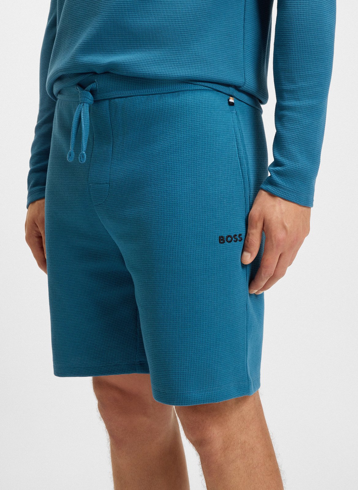 Short droit gaufré à logo brodé BOSS Bleu
