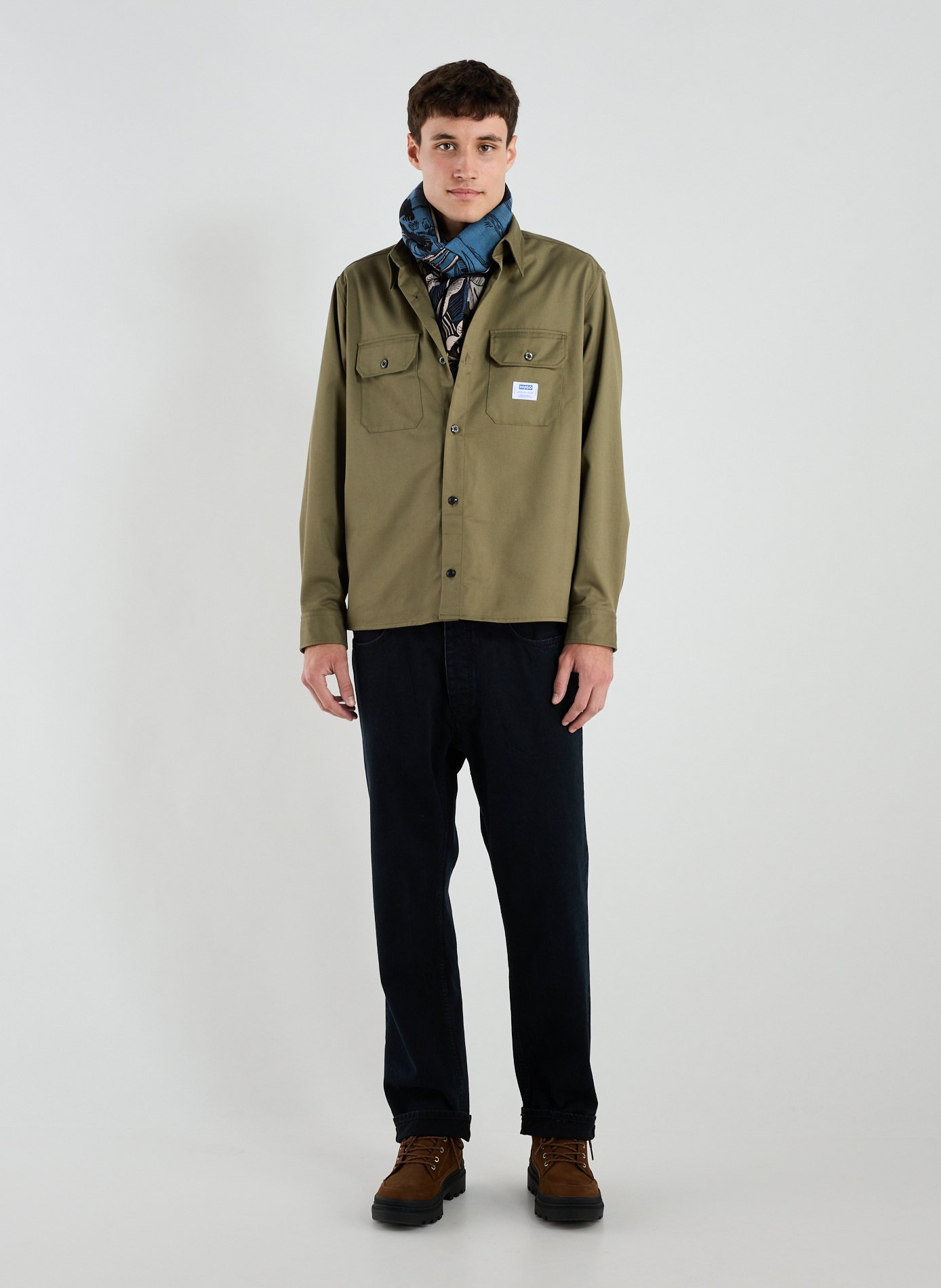 Chemise ample col classique en coton HUGO BLUE Kaki