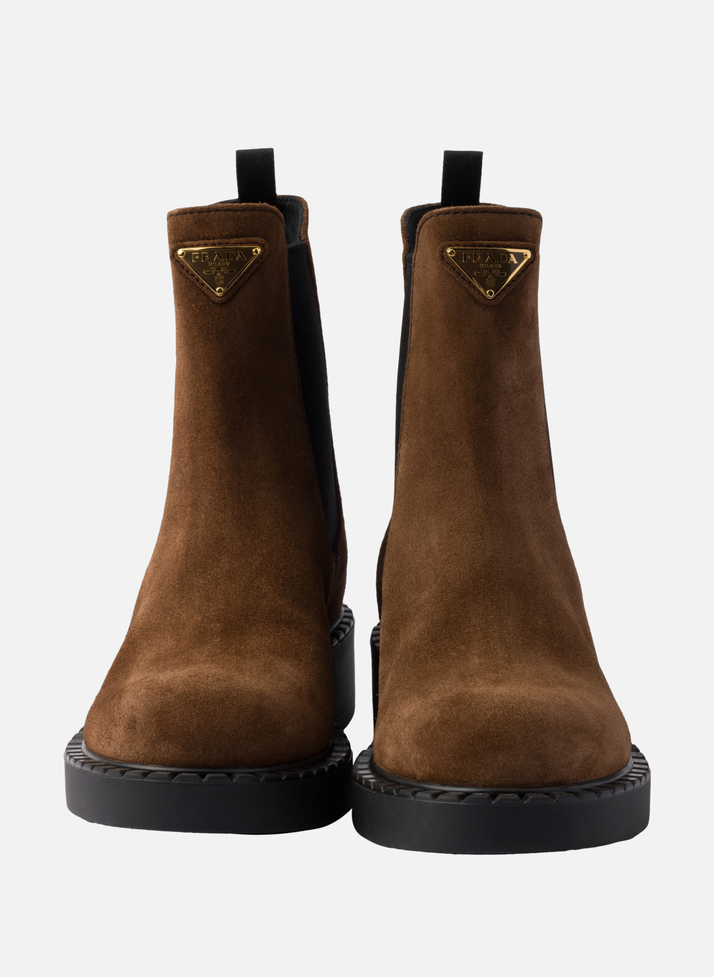 Bottines chocolate en veau velours PRADA Marron