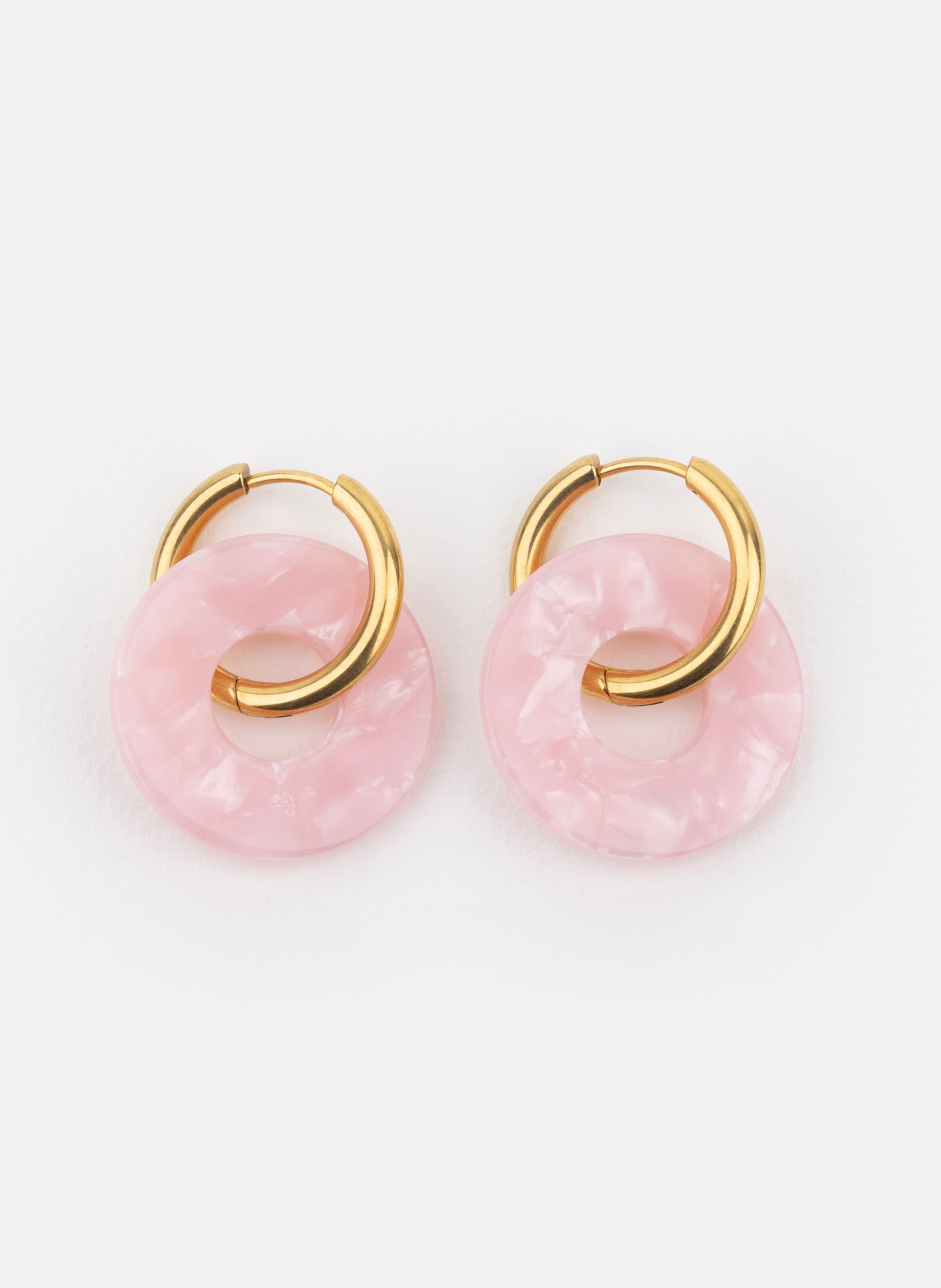 Boucles d'oreilles donuts avec anneaux en acier inoxydable doré Rose