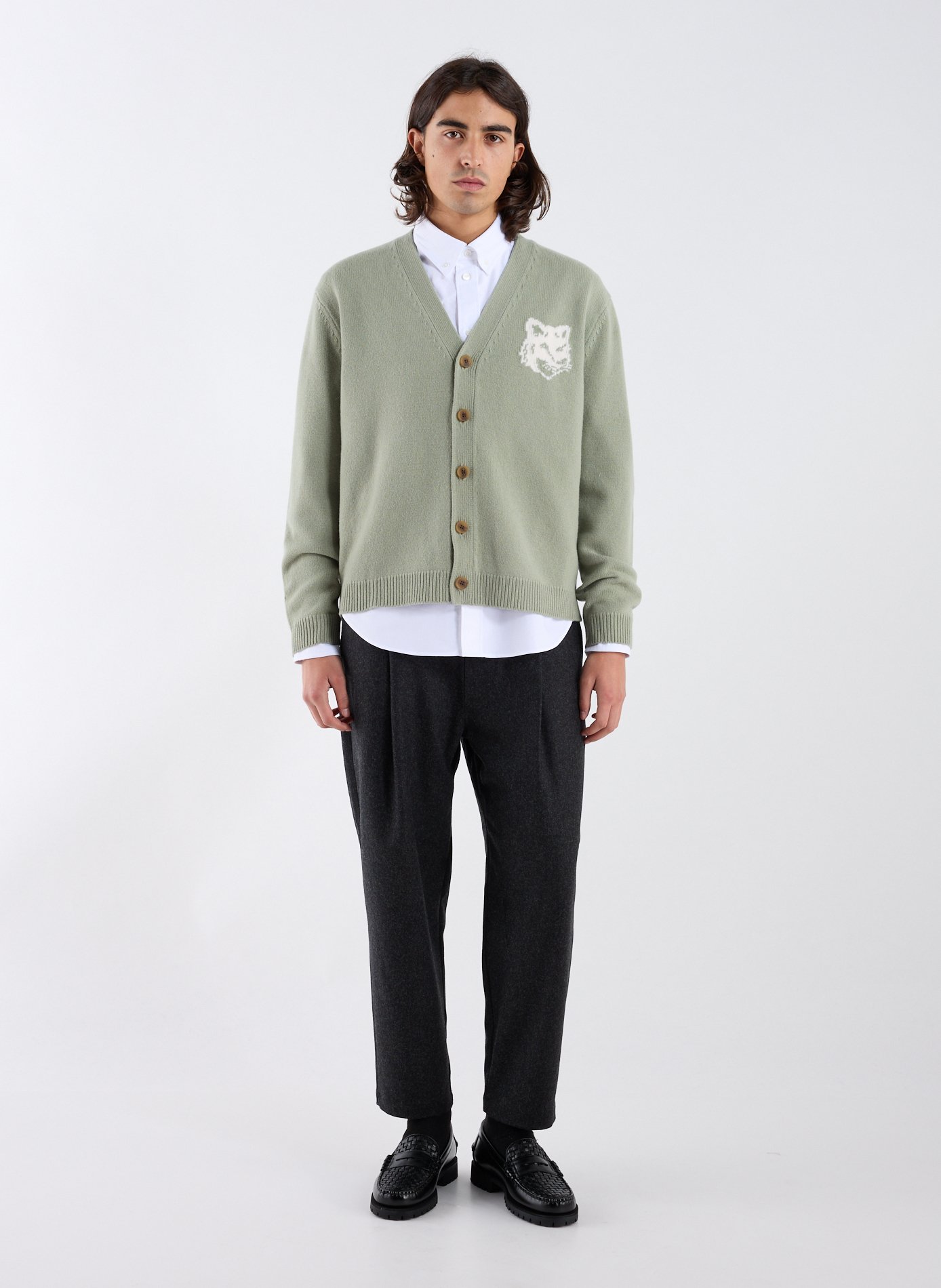 Wool Fox Head Cardigan MAISON KITSUNÉ Green