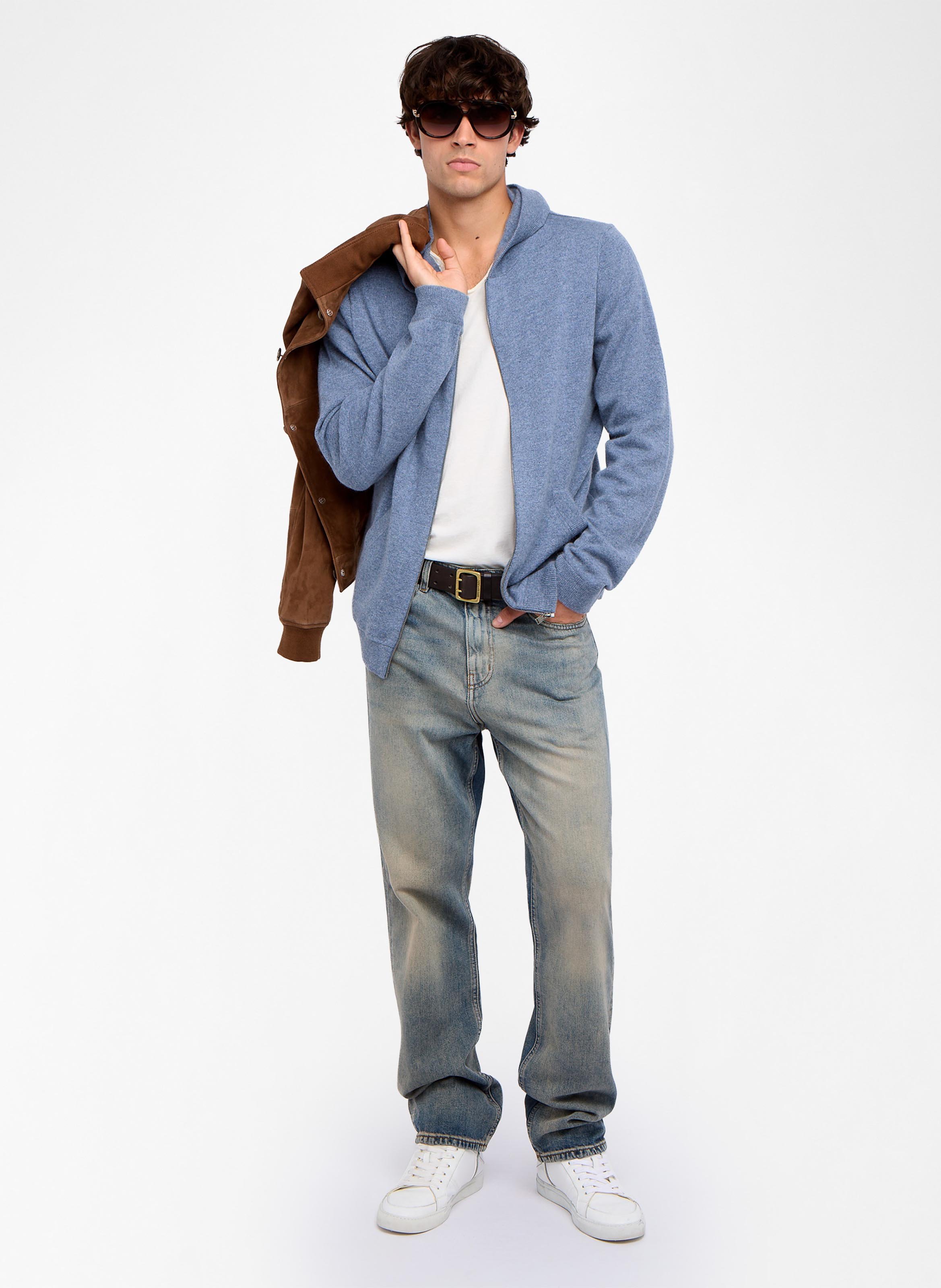 Gilet droit à capuche en laine et cachemire clash ZADIG&VOLTAIRE Bleu