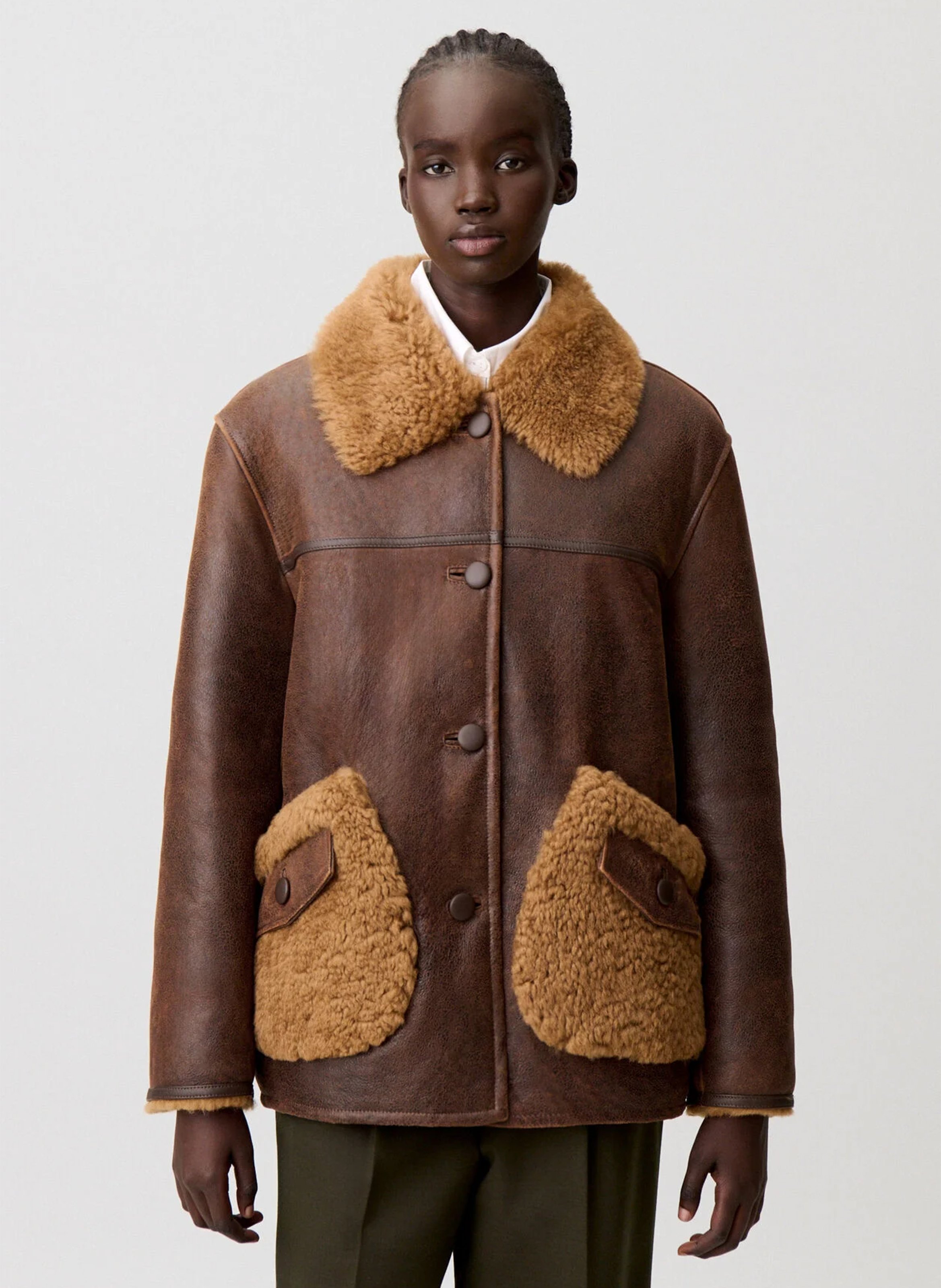 Veste en cuir droite florita CLAUDIE PIERLOT Marron