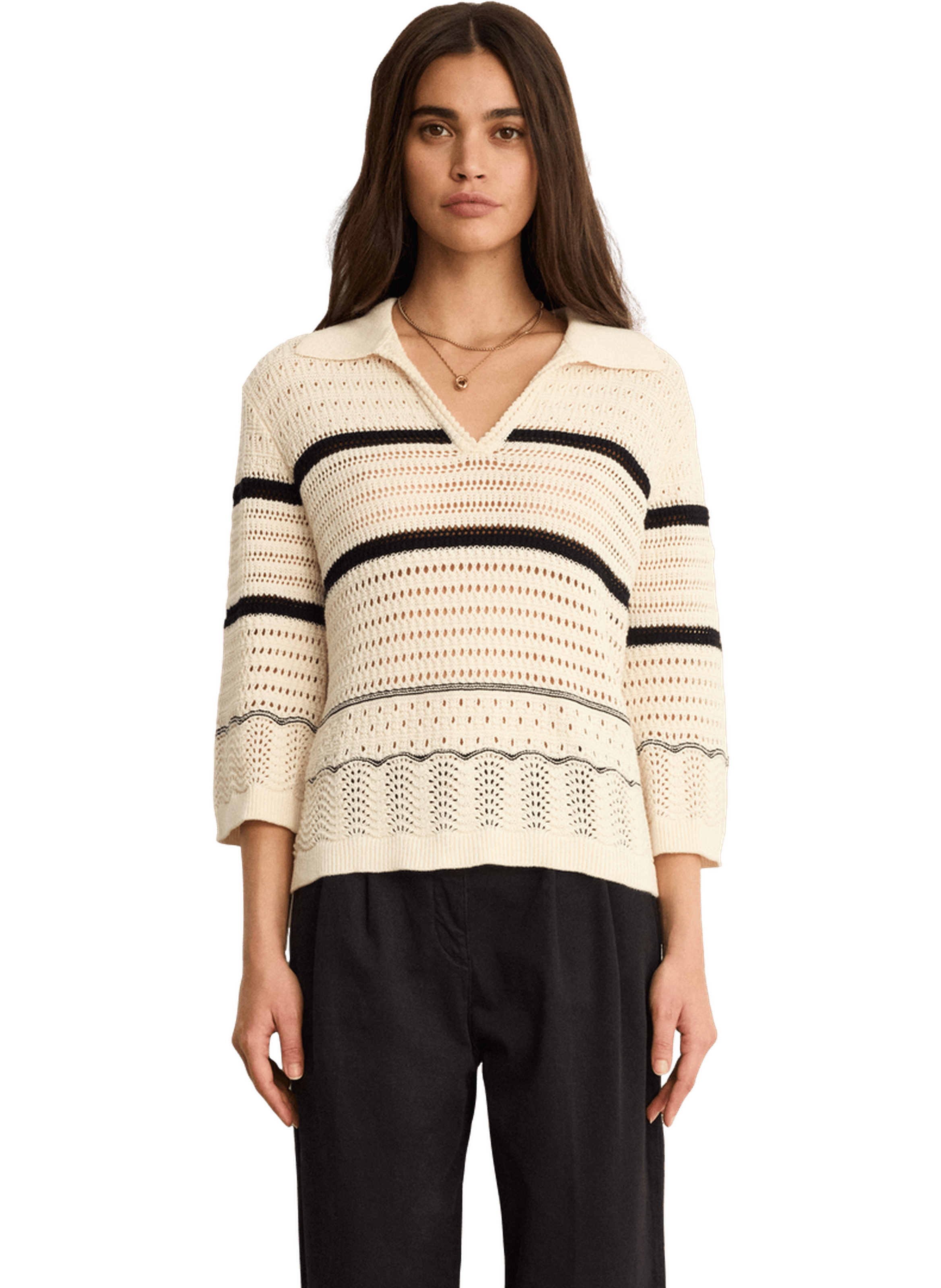 Polo en crochet rayé - leontine PABLO Beige