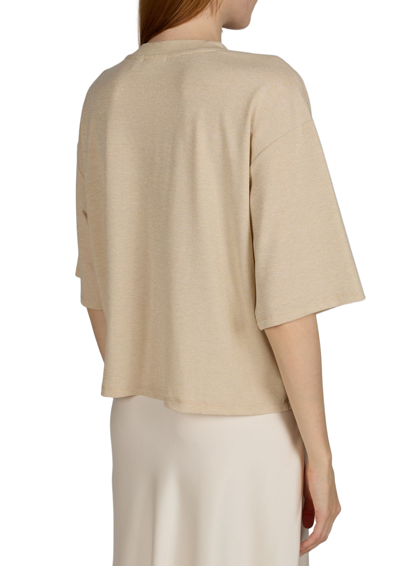 T-shirt cropped brillante con scollo rotondo VILA Beige