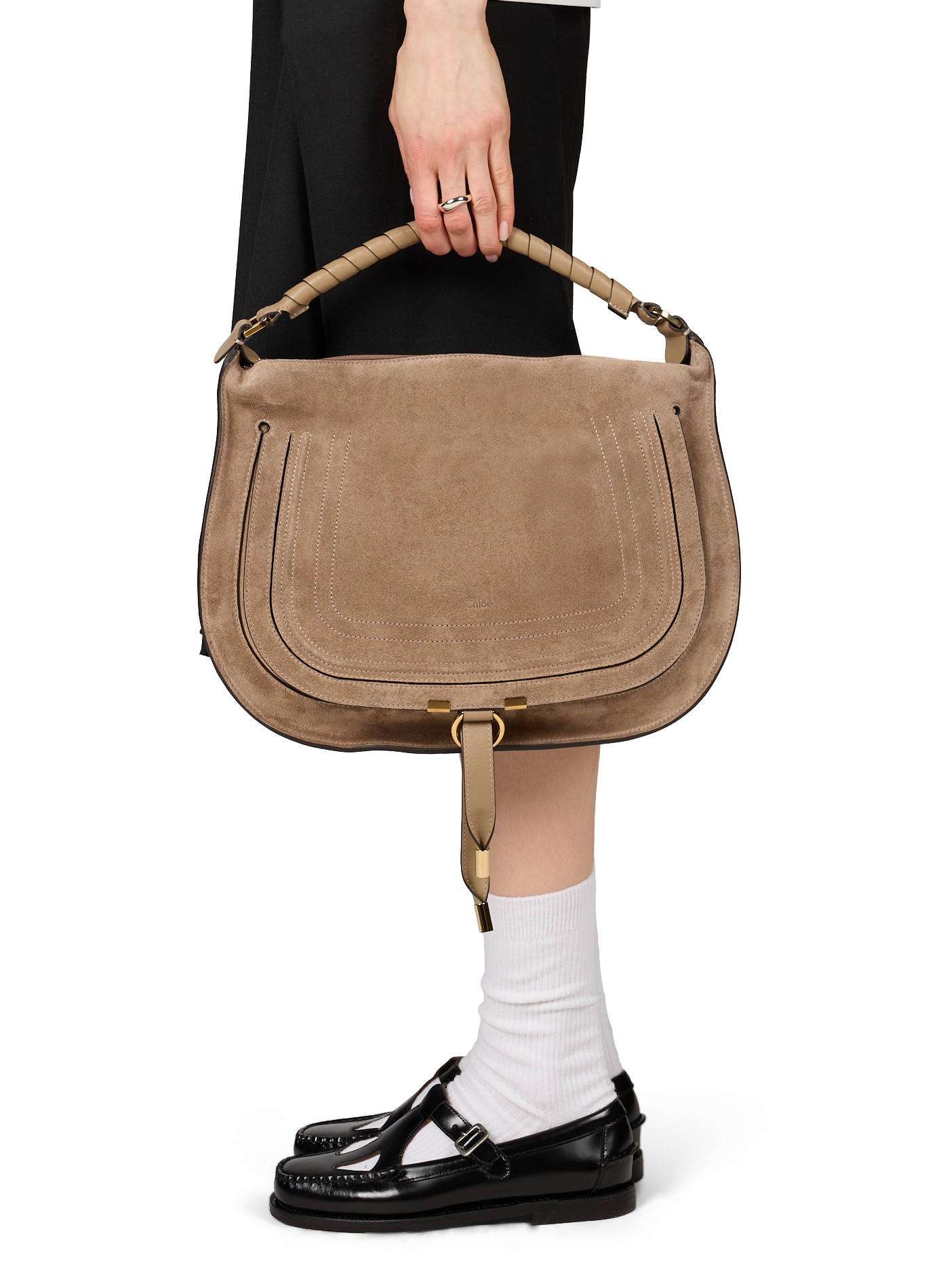 Large Marcie handbag in suede calfskin CHLOÉ Grey