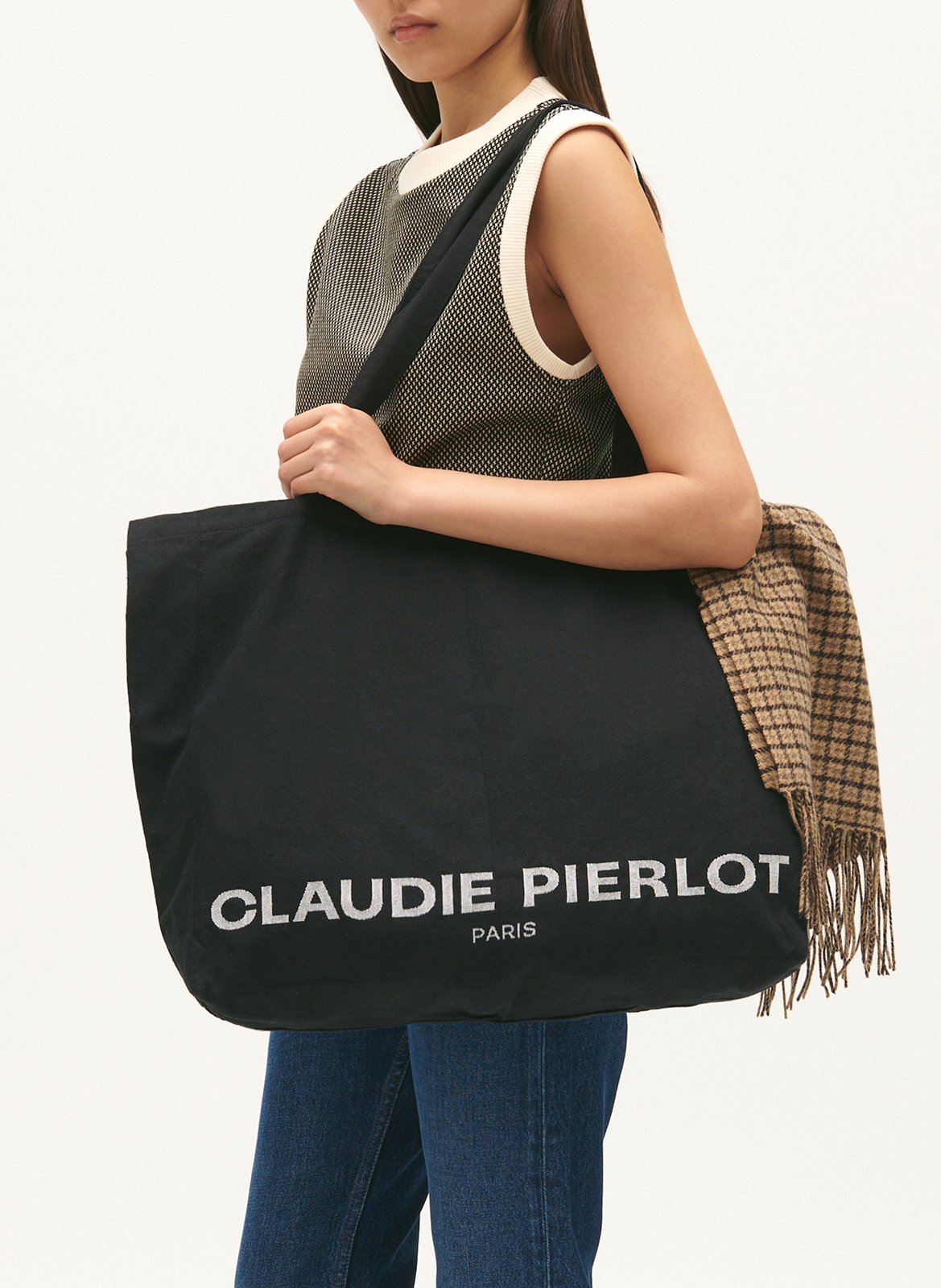 Sac cabas en coton recyclé CLAUDIE PIERLOT Noir