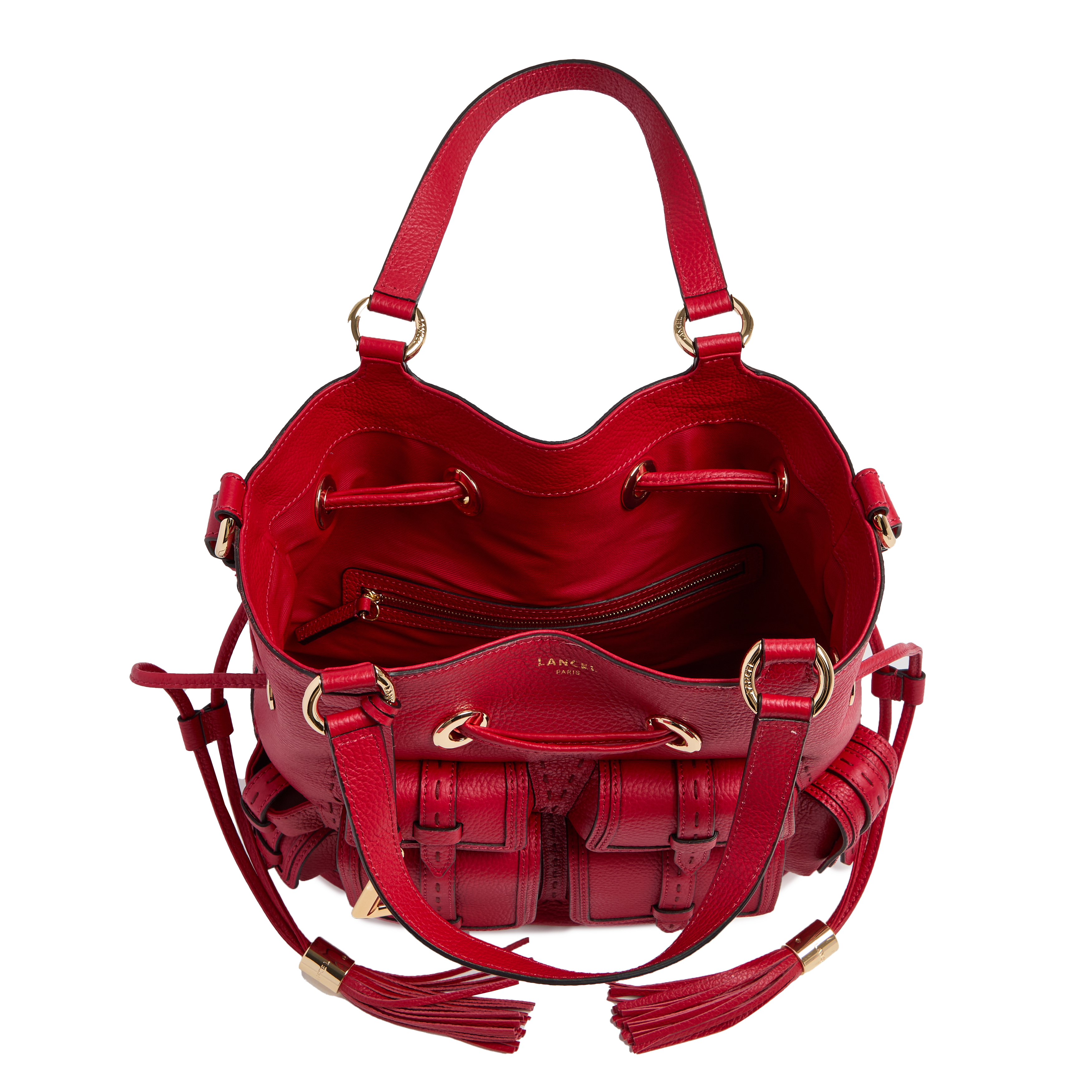 Sac seau premier flirt de lancel en animation 150y multipoches : cuir de vachette graine LANCEL Rouge