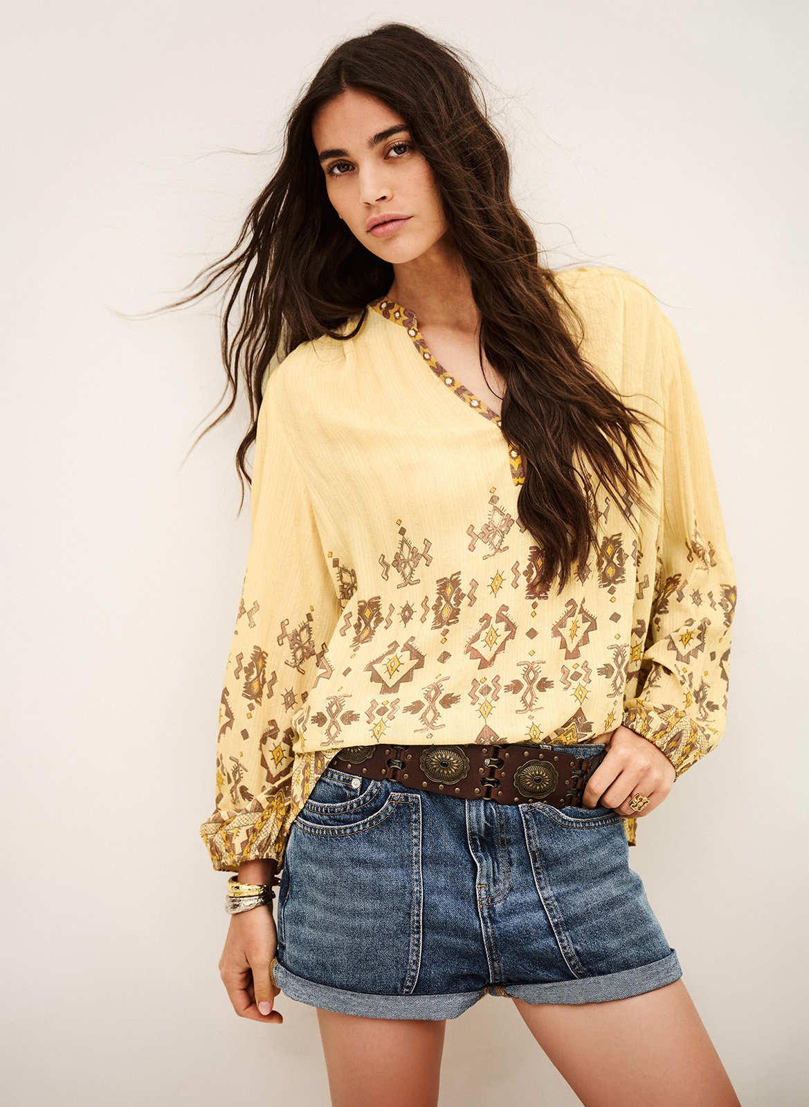 Gedrukte blouse met Tunisie kraag zato BA&SH Geel