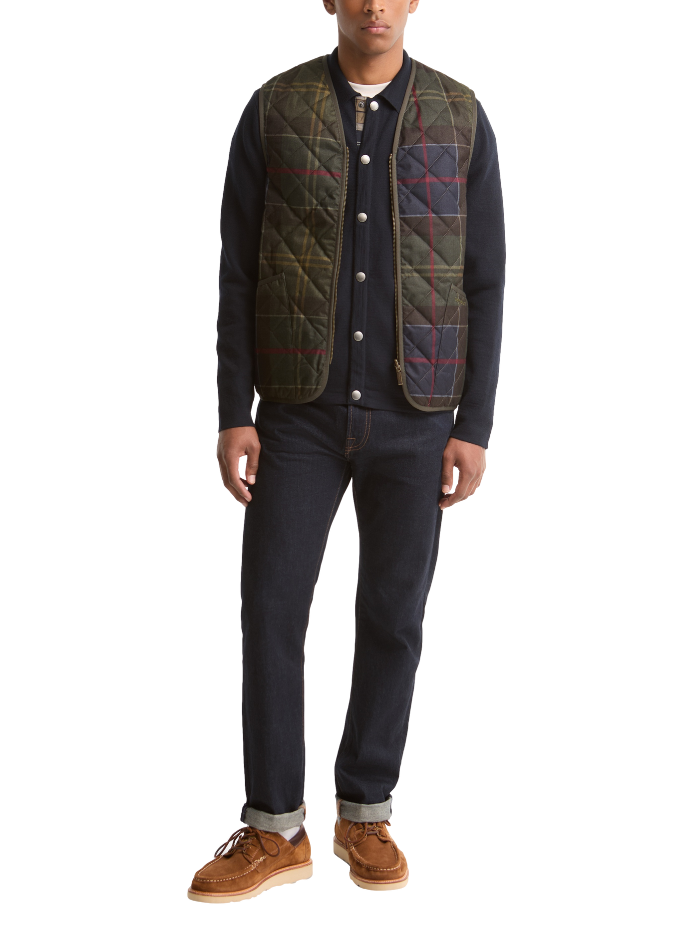 Sleeveless straight checkered jacket BARBOUR Multicolour