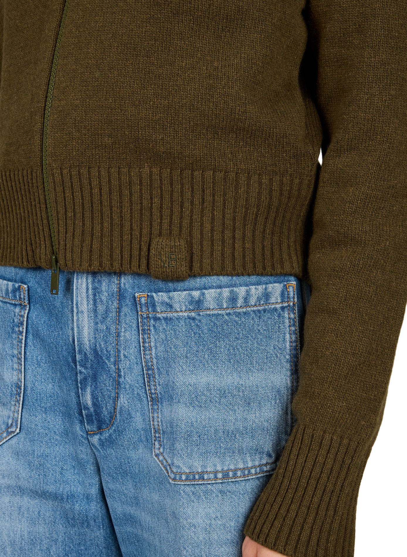 Oversized wool blend trucker collar vest. VICTORIA BECKHAM Khaki